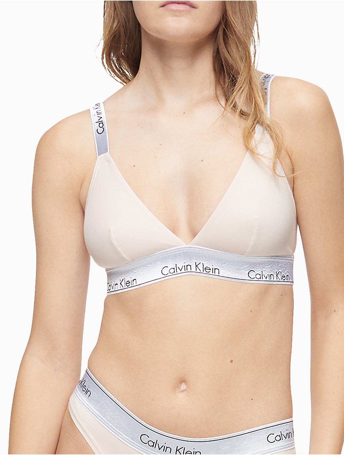 Calvin Klein Women's Modern Cotton Unlined Convertible Metallic Bralette - Neutral - XS
