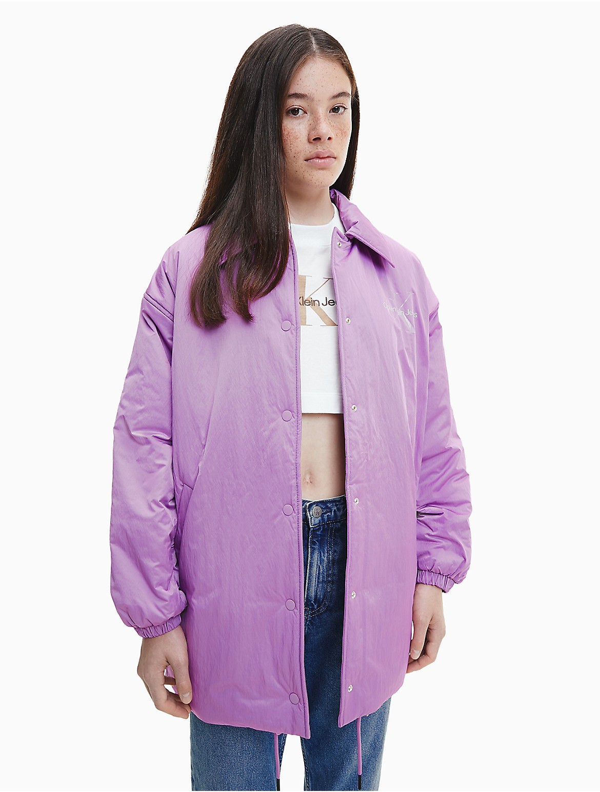 Calvin Klein Women's Oversized Padded Coach Jacket - Purple - XXS