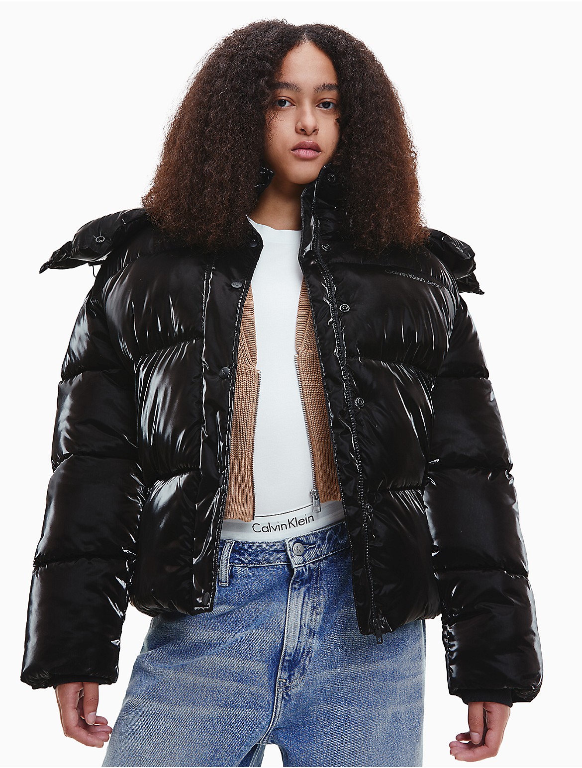 Calvin Klein Women's Oversized Repreve® Shiny Puffer Jacket - Black - XS