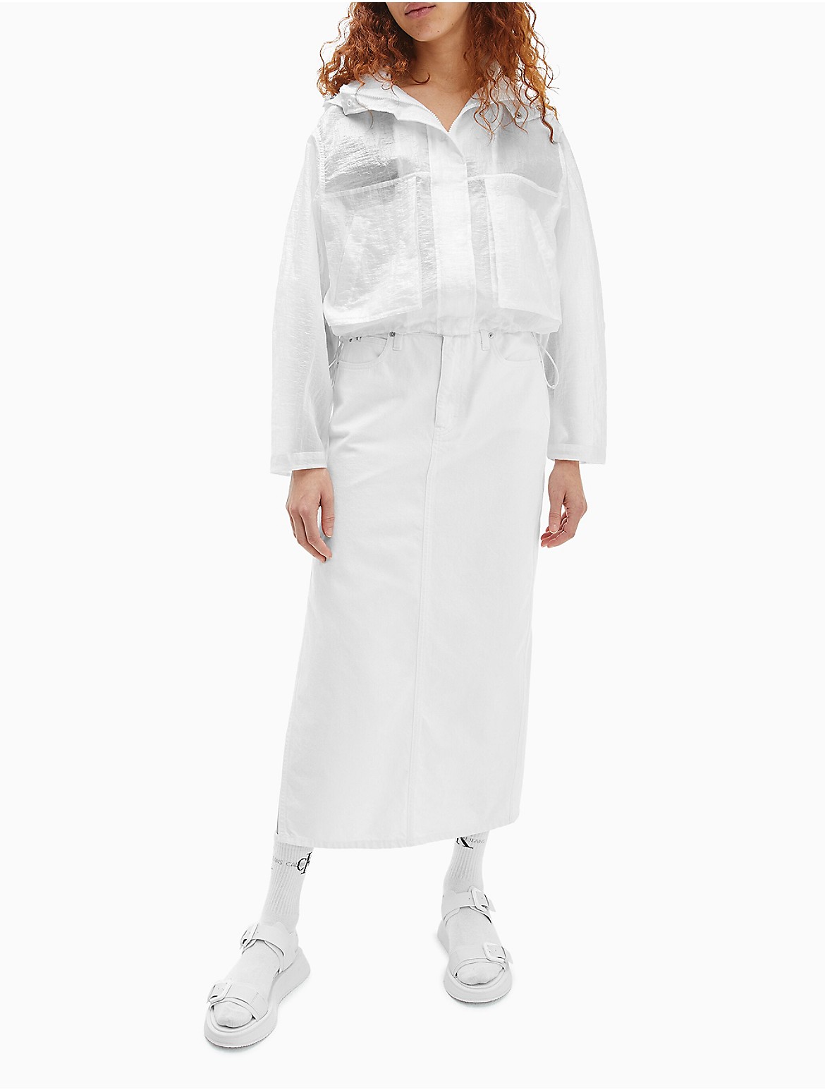 Calvin Klein Women's Oversized Transparent Windbreaker Jacket - White - XS