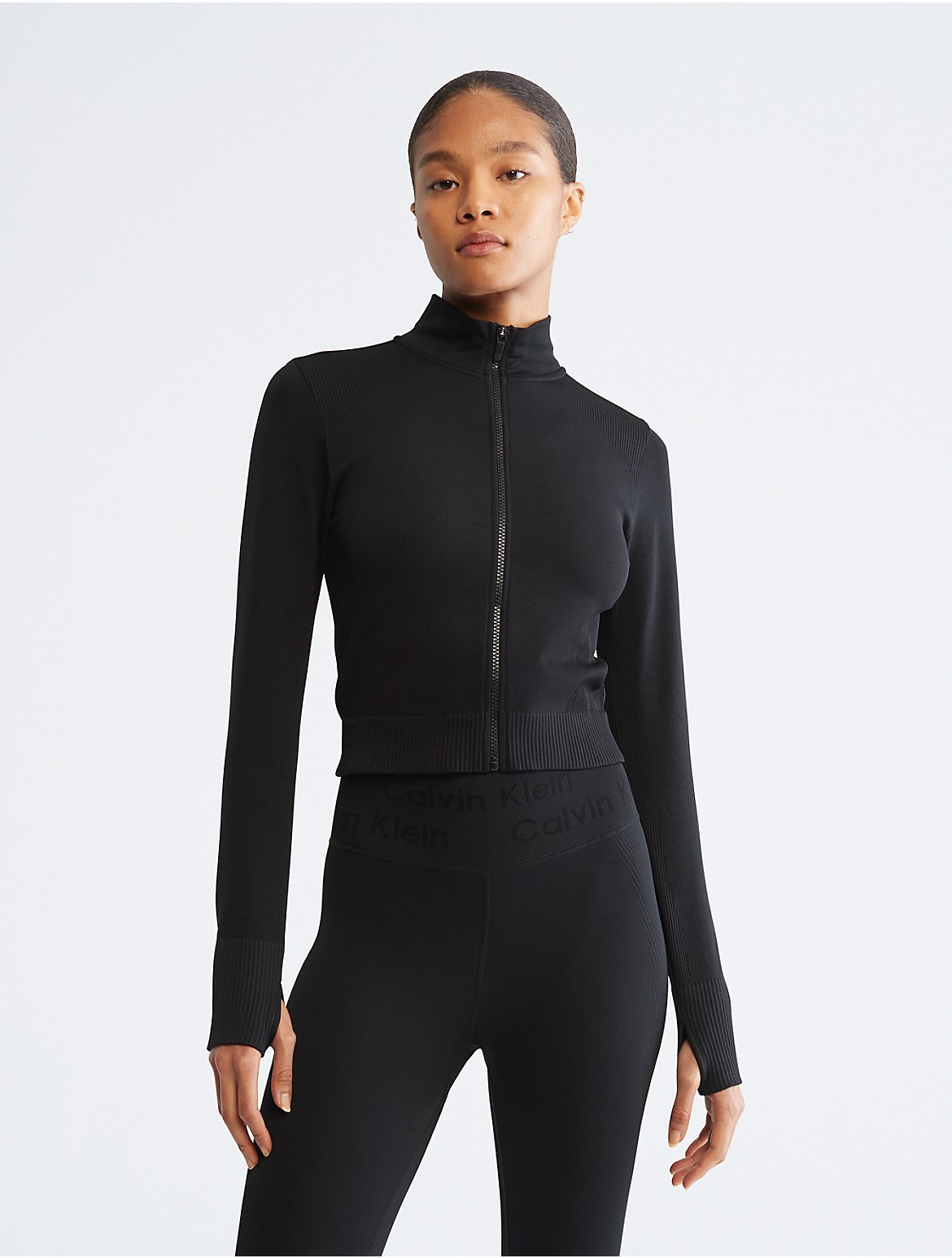 Calvin Klein Women's Performance Seamless Mock Neck Jacket - Black - XL