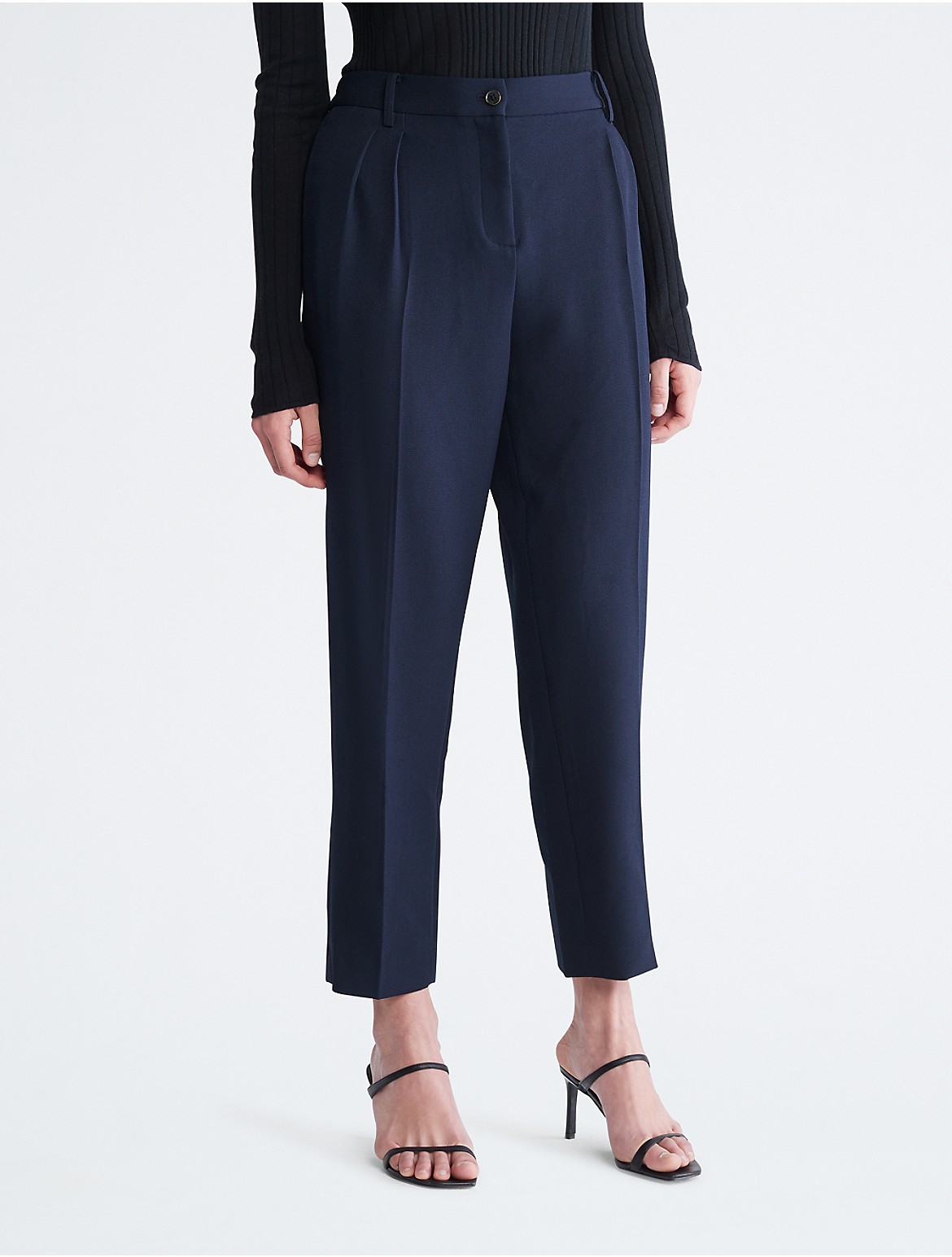 Calvin Klein Women's Pleated Ankle Length Tailored Pants - Blue - 14