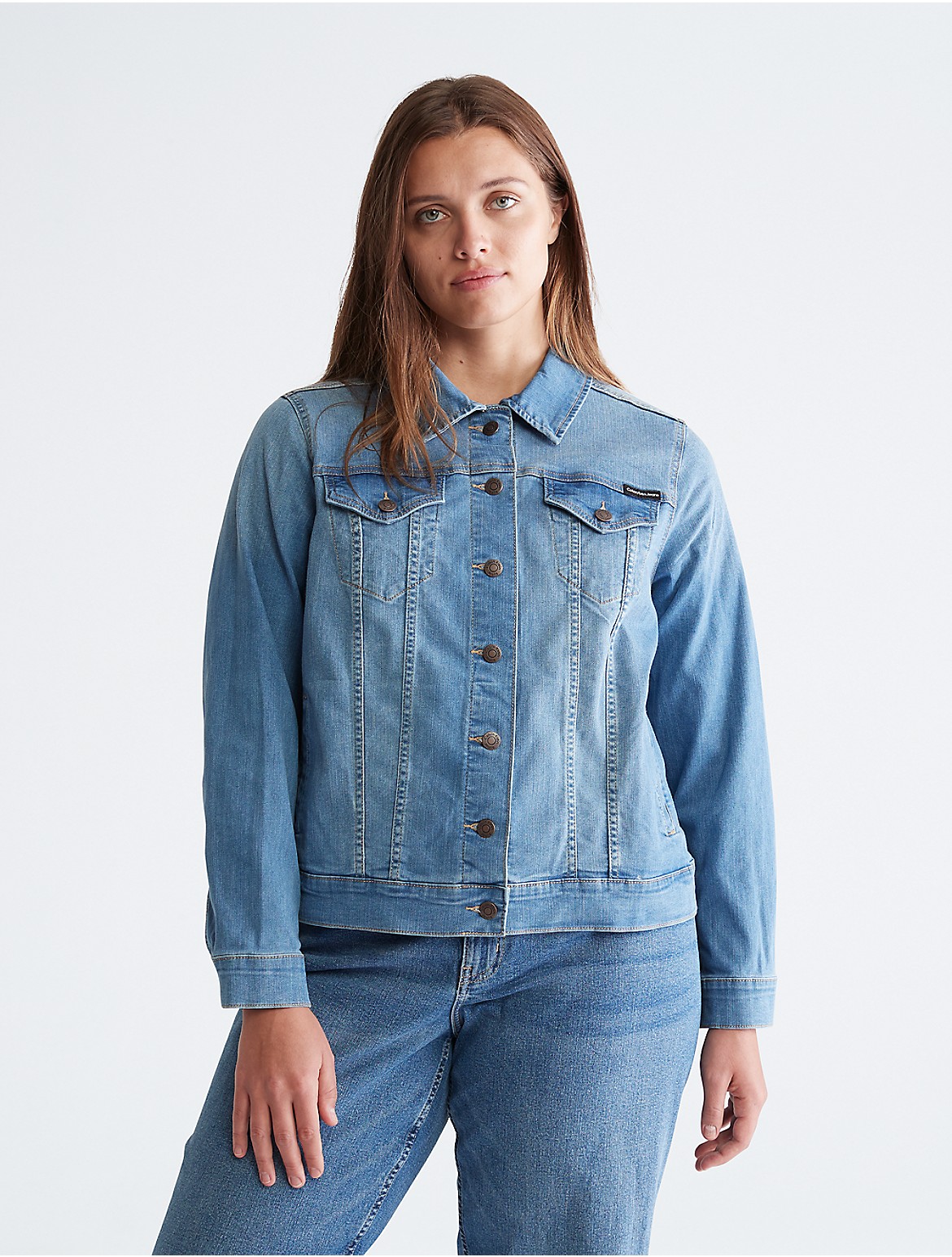 Calvin Klein Women's Plus Size Mid Blue Repreve® Denim Trucker Jacket - Blue - 3X