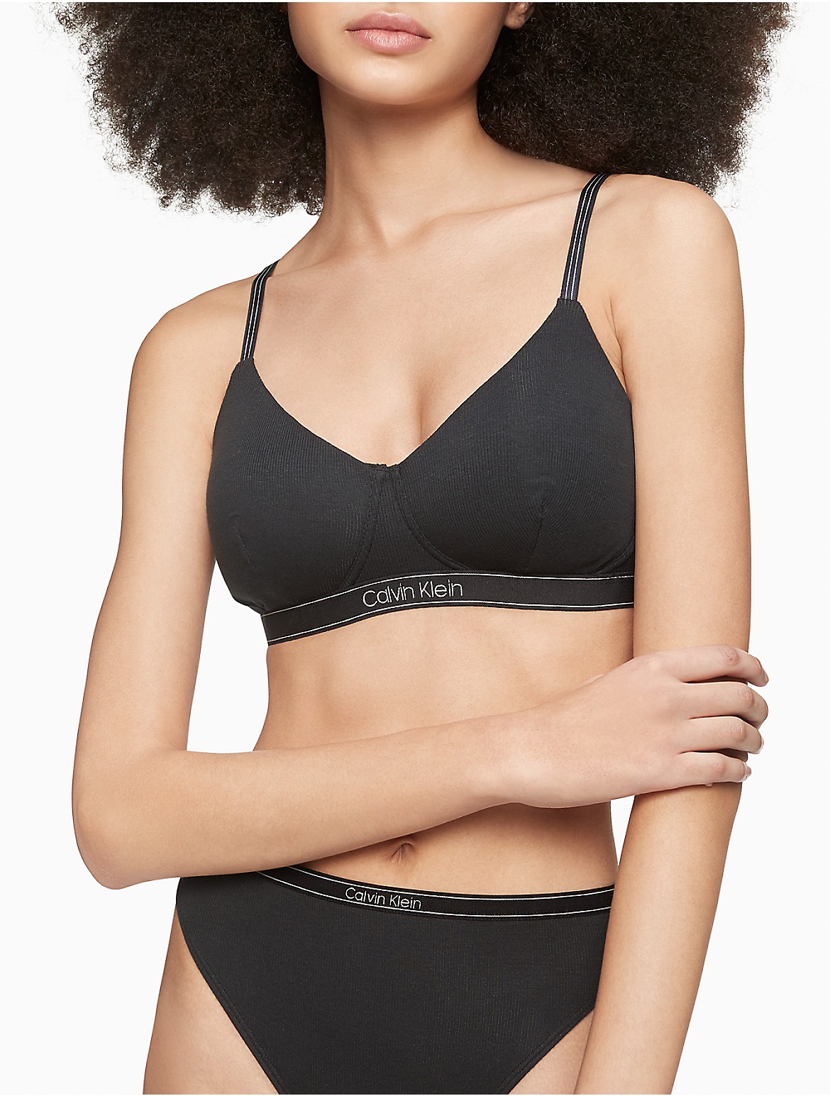 Calvin Klein Women's Pure Ribbed Lightly Lined Bralette - Black - XS