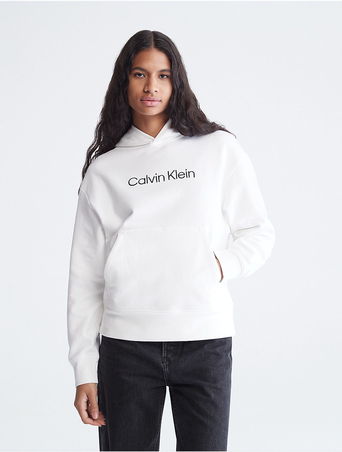 Calvin Klein Women's Relaxed Fit Standard Logo Hoodie - White - XS