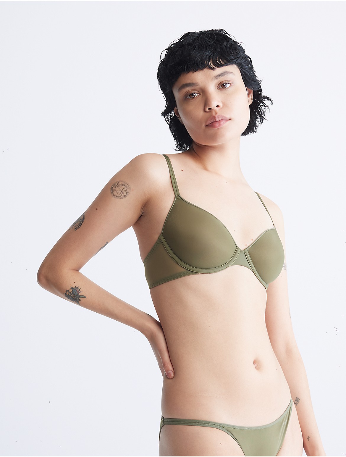 Calvin Klein Women's Sheer Marquisette Lightly Lined Demi Bra - Green - 32A  - Modafirma