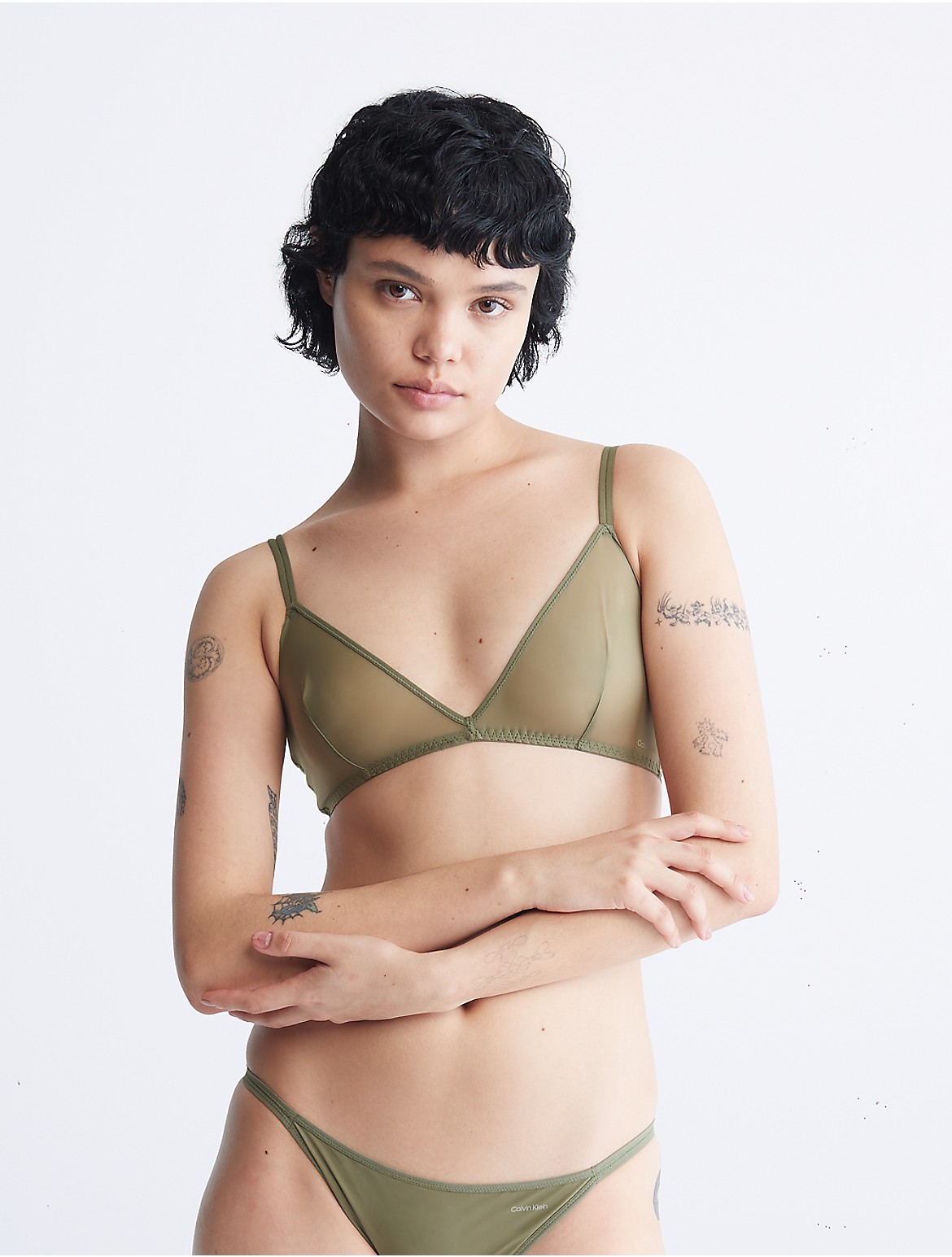 Calvin Klein Women's Sheer Marquisette Unlined Triangle Bra - Green - S