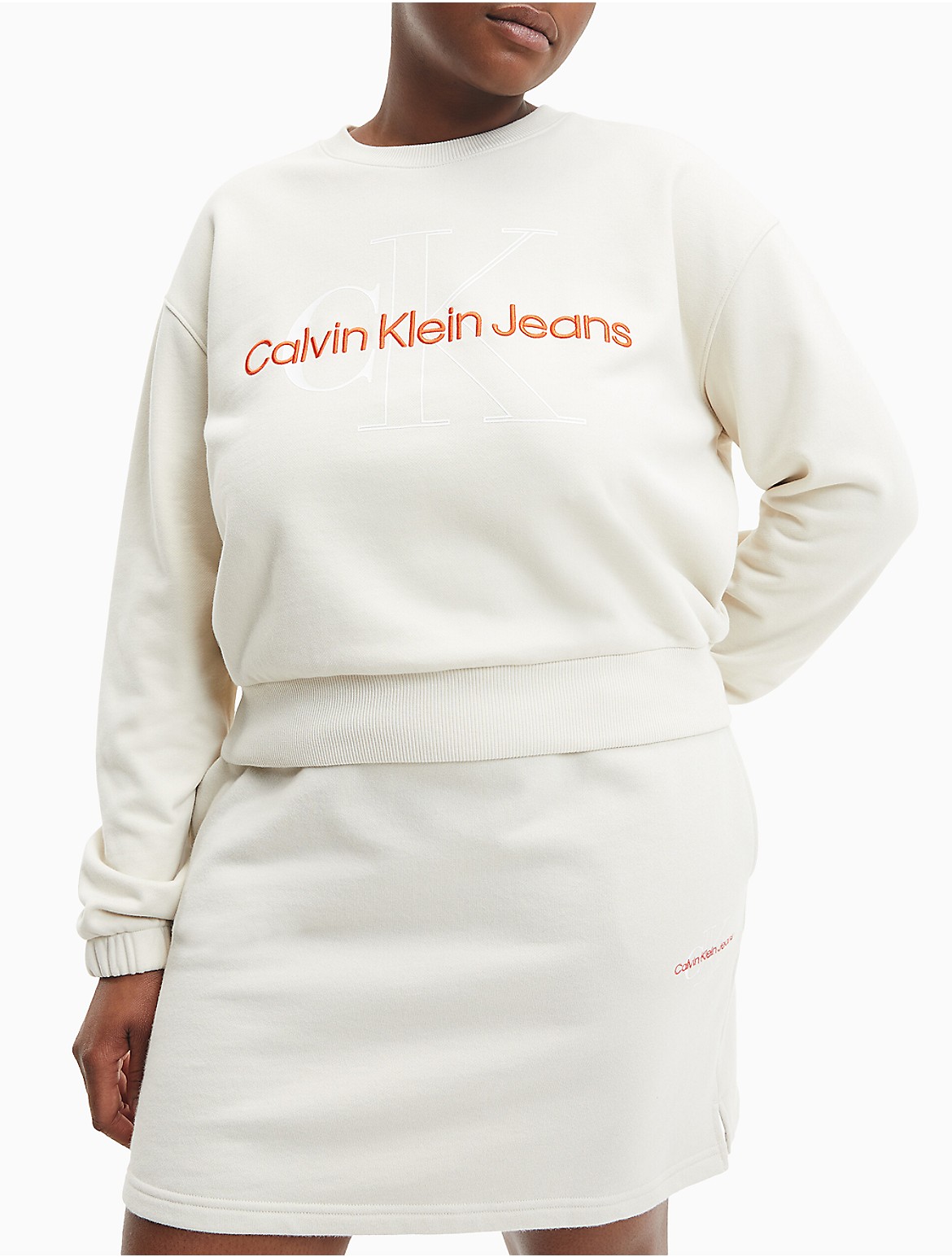 Calvin Klein Women's Two Tone Plus Size Monogram Sweatshirt - White - 2XL