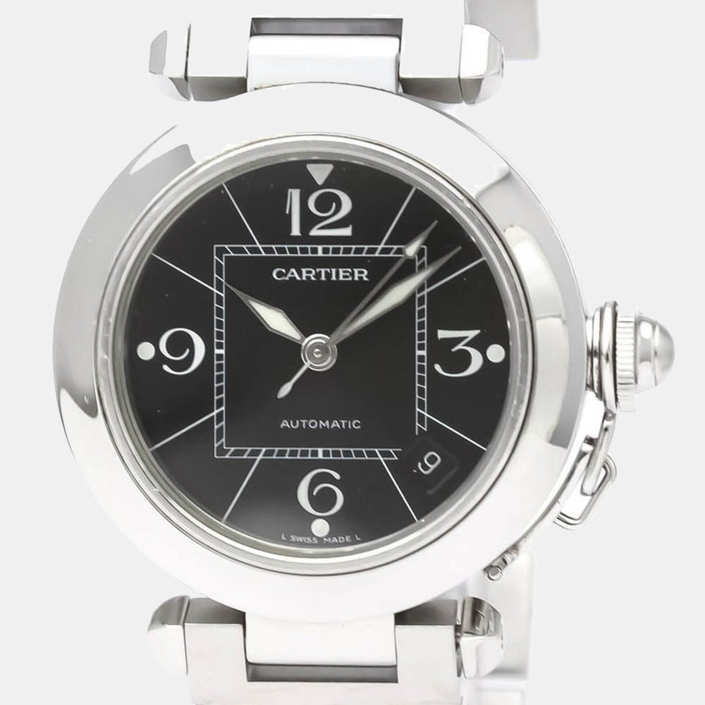 Cartier Black Stainless Steel Pasha C de Cartier W31076M7 Automatic Women's Wristwatch 35 mm