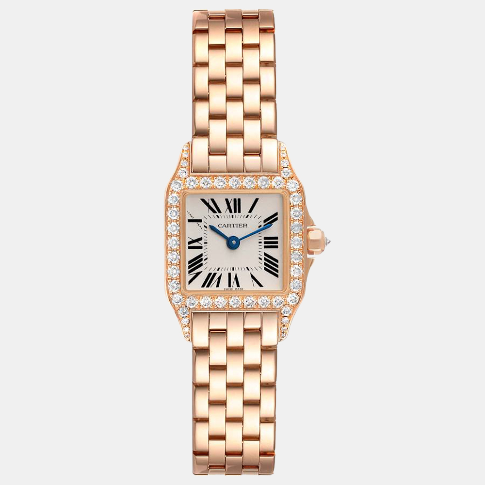 Cartier Silver 18K Rose Gold Santos Demoiselle 2794 Quartz Women's Wristwatch 20 mm