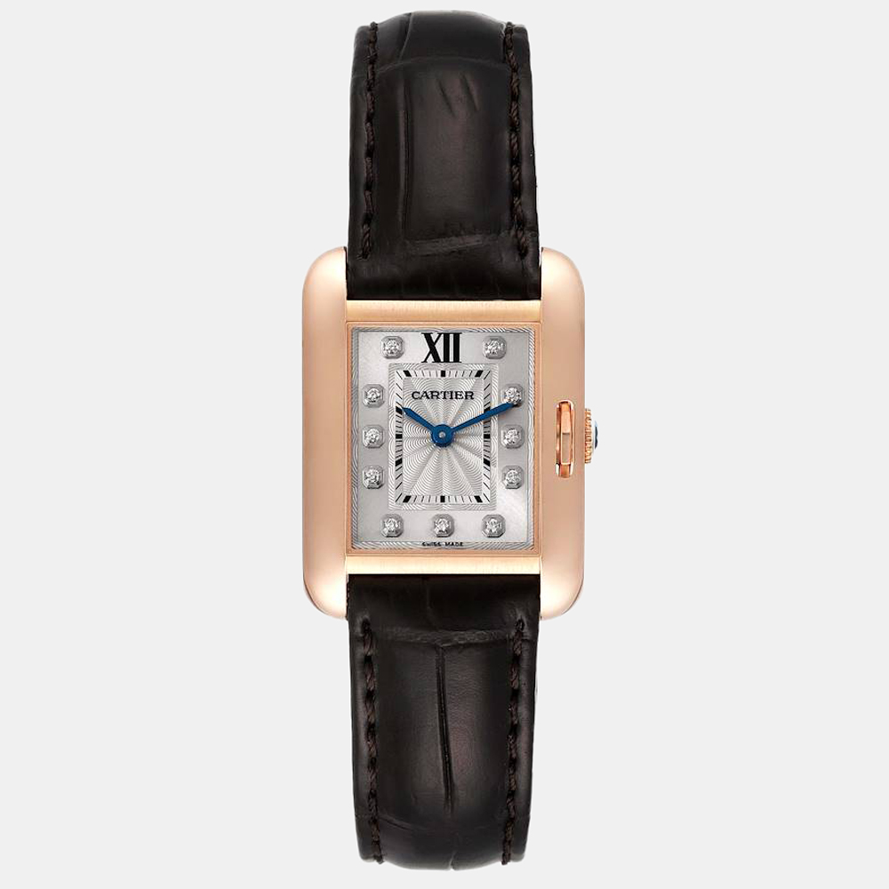 Cartier Silver 18K Rose Gold Tank Anglaise WJTA0007 Women's Wristwatch 23 mm
