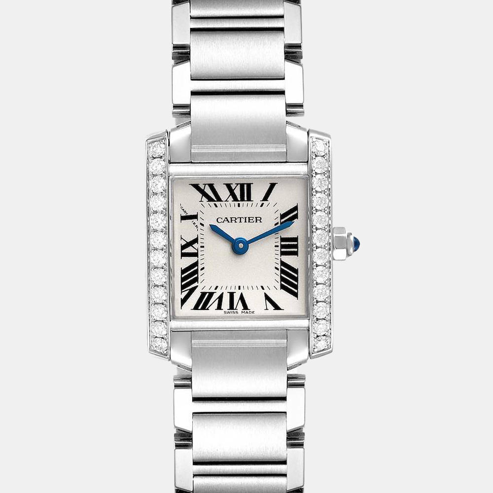 Cartier Silver Diamond Stainless Steel Tank Francaise W4TA0008 Quartz Women's Wristwatch 20 mm