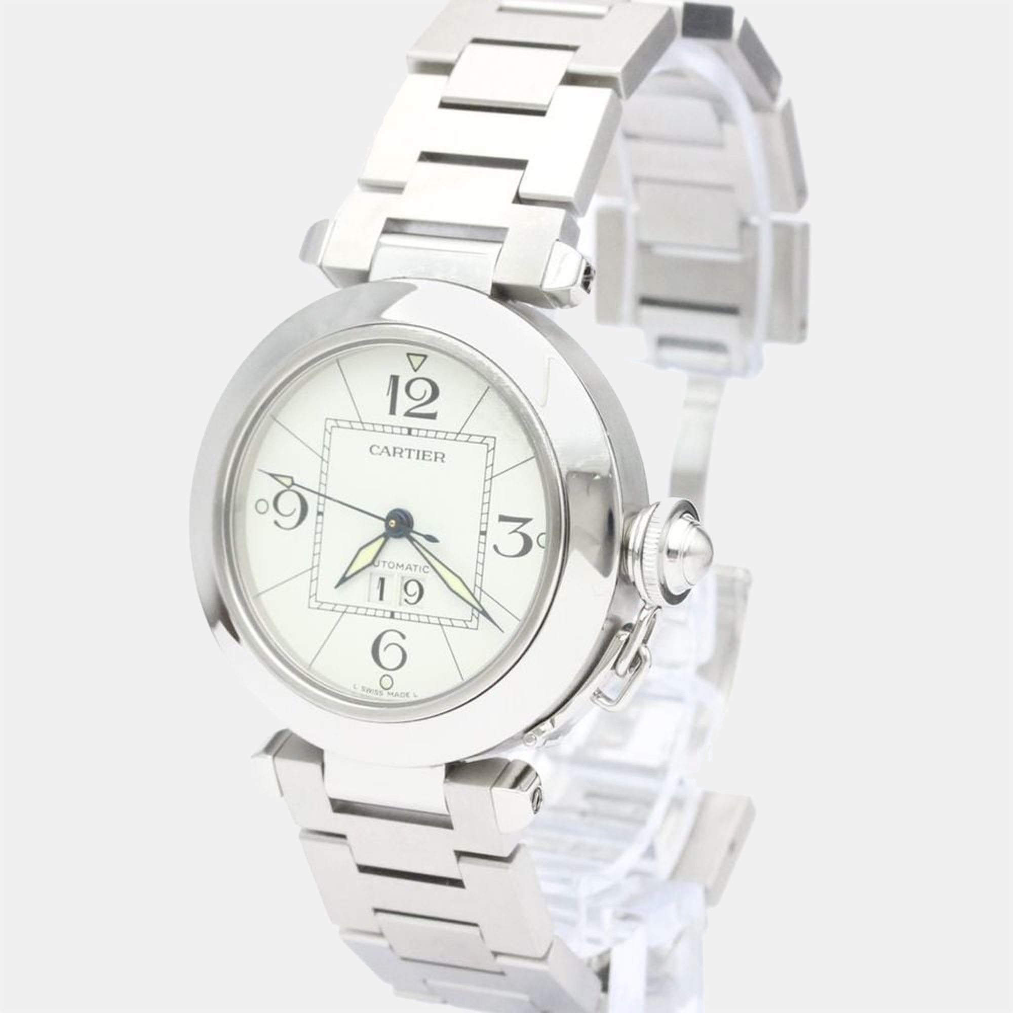 Cartier White Stainless Steel Pasha C W31055M7 Automatic Women's Wristwatch 35 mm
