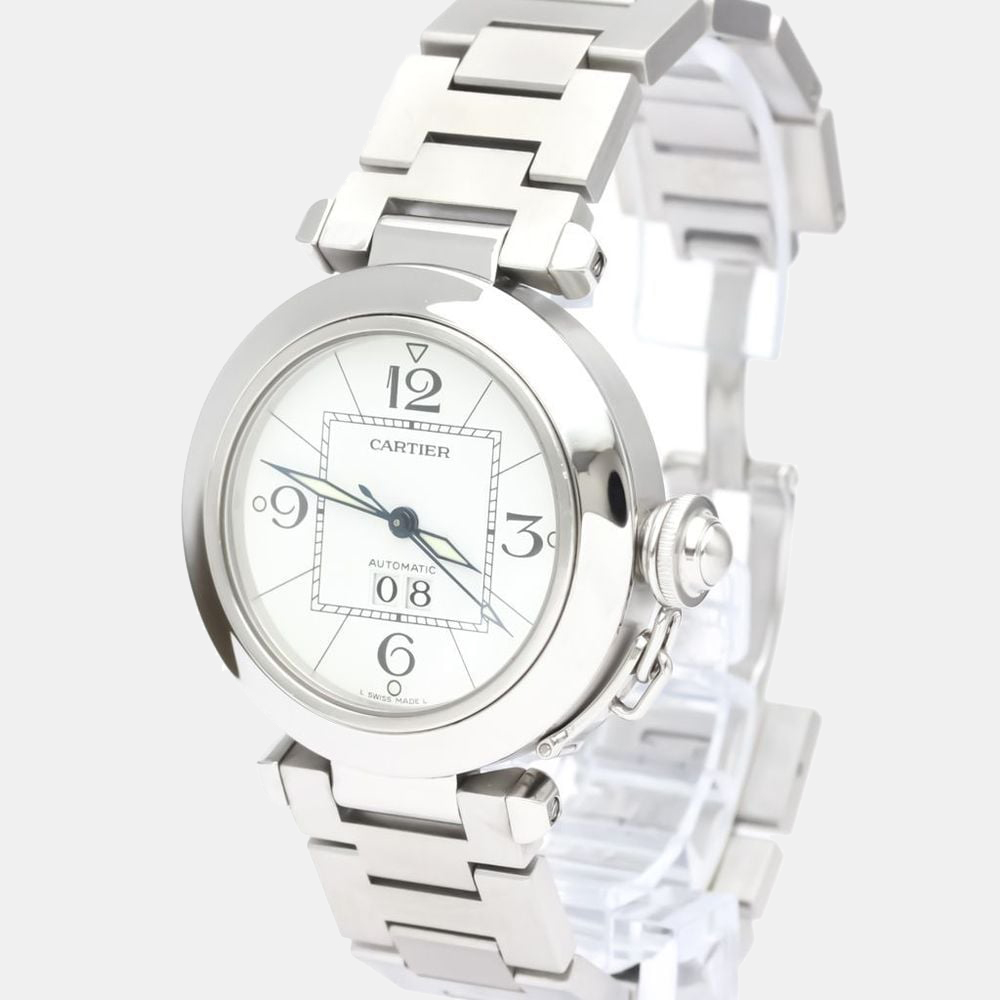 Cartier White Stainless Steel Pasha W31055M7 Automatic Women's Wristwatch 35 mm