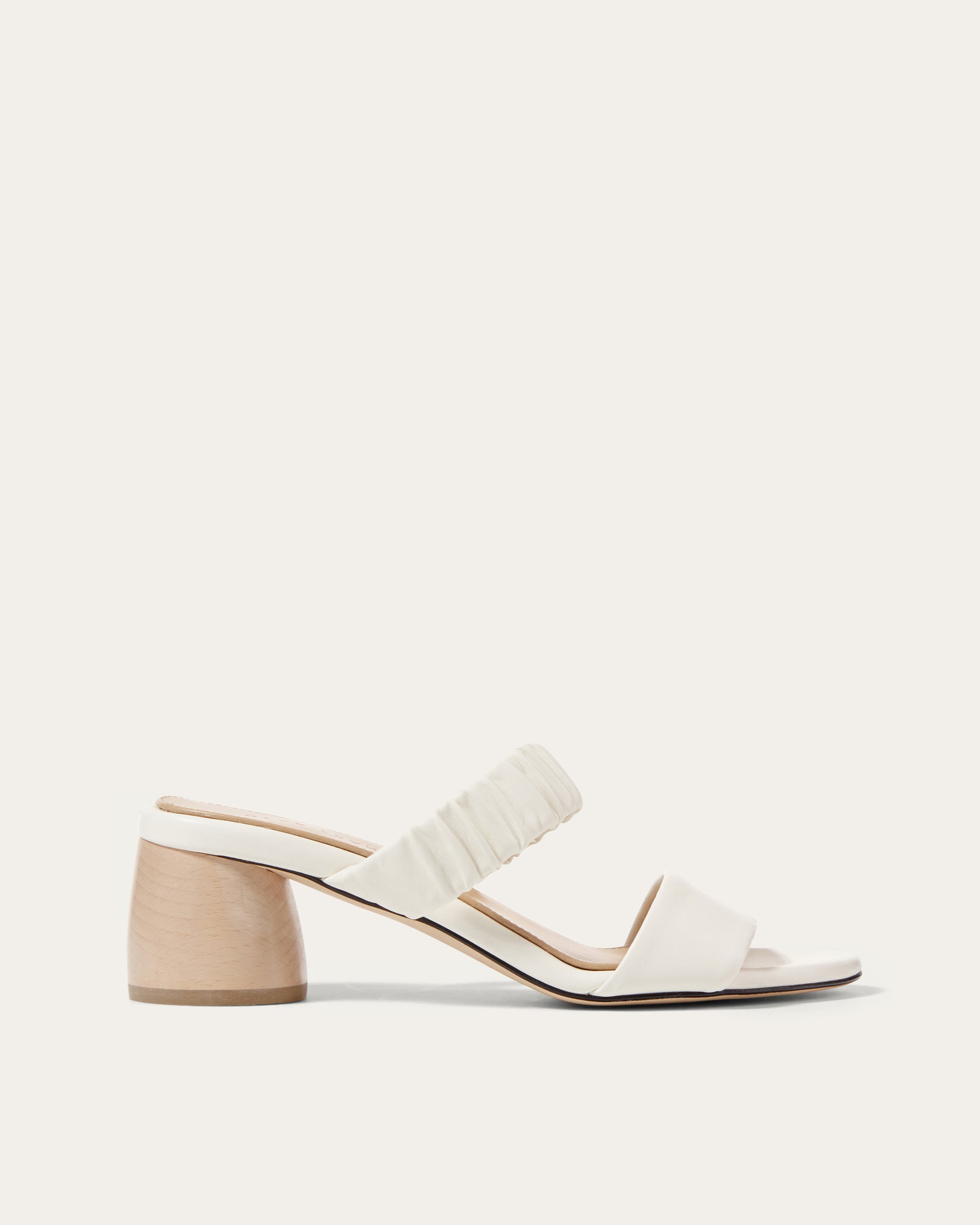 Dear Frances - White Double Strap Mid Height Wooden Block Heel Wedding Mules