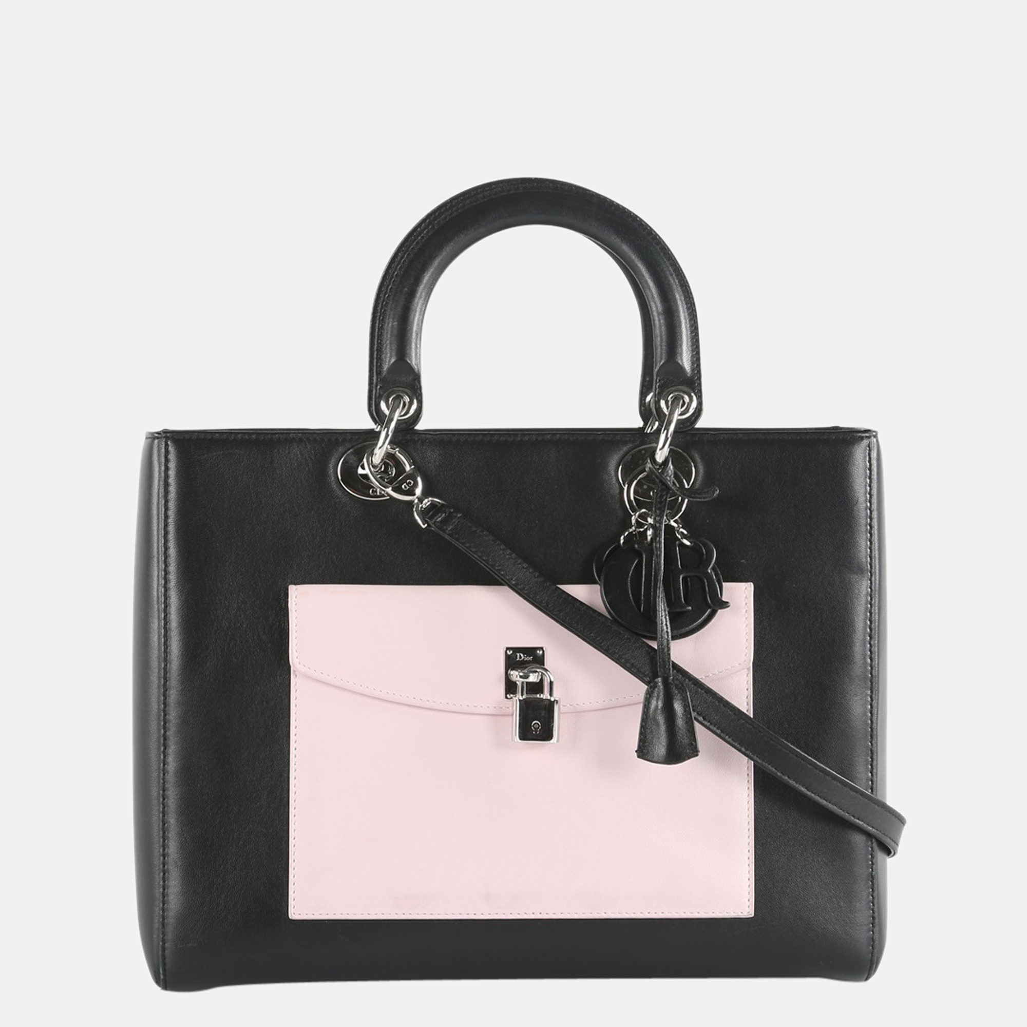 Dior Black Leather Limited Edition Pocket Large Lady Dior Tote Bag
