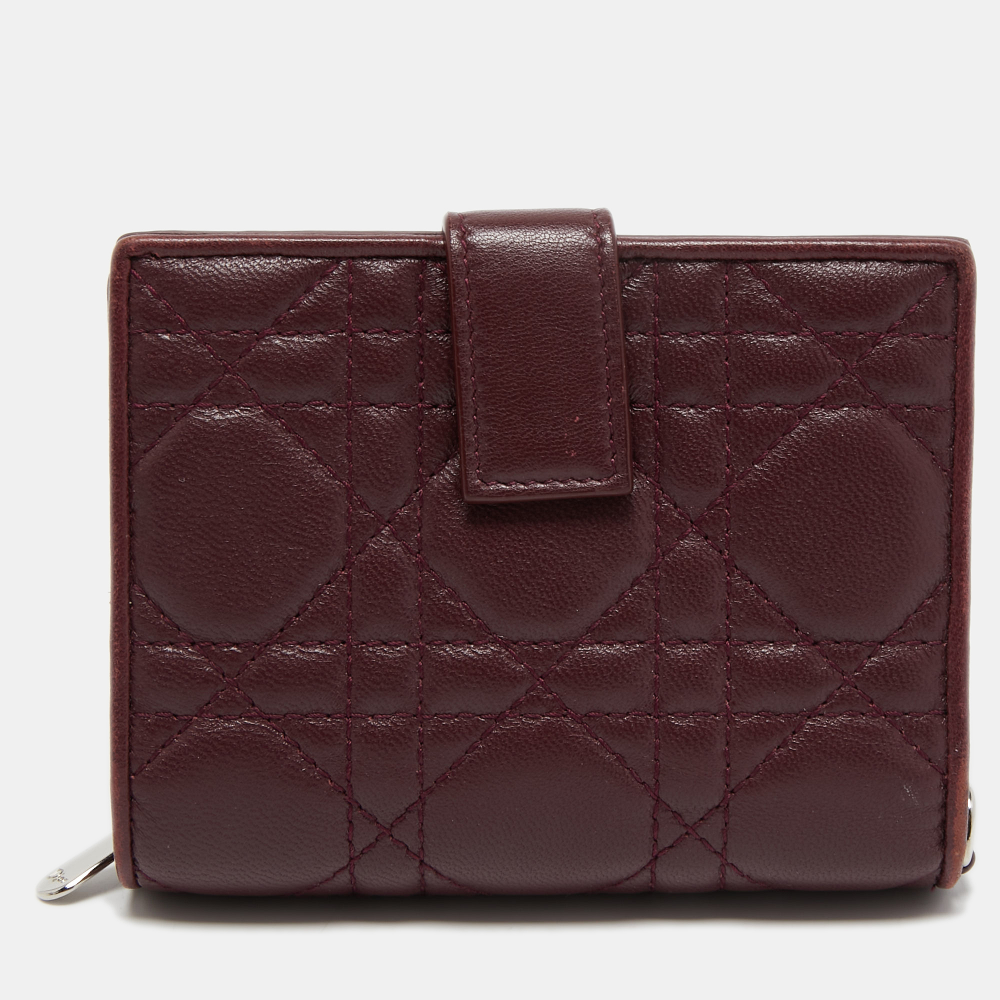 Dior Burgundy Cannage Leather Lady Dior Compact French Wallet