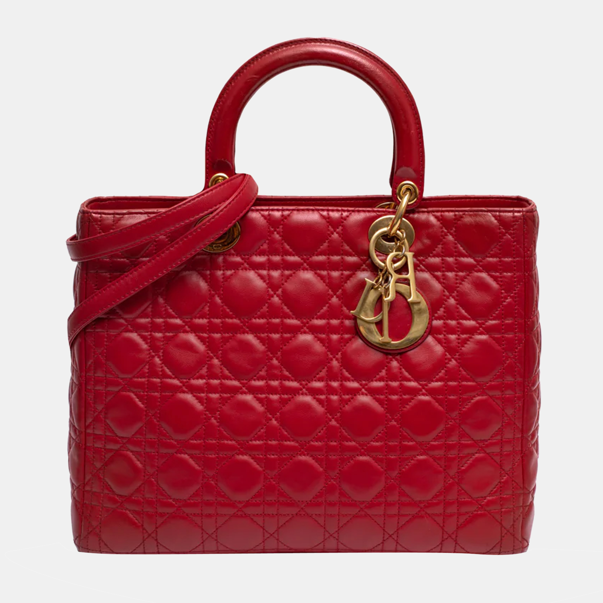 Dior Red Cannage Leather Medium Lady Dior Tote Bag