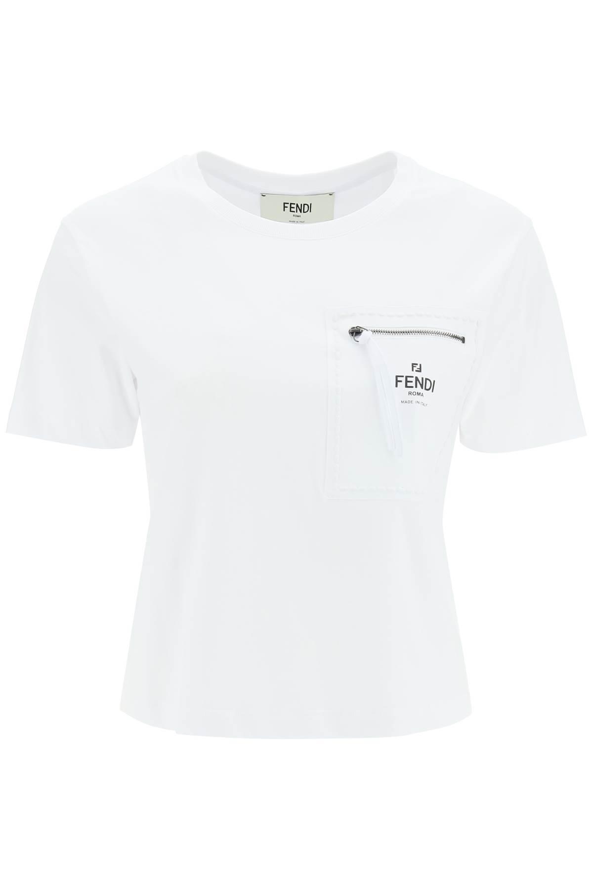 FENDI CROPPED T-SHIRT WITH CHEST POCKET