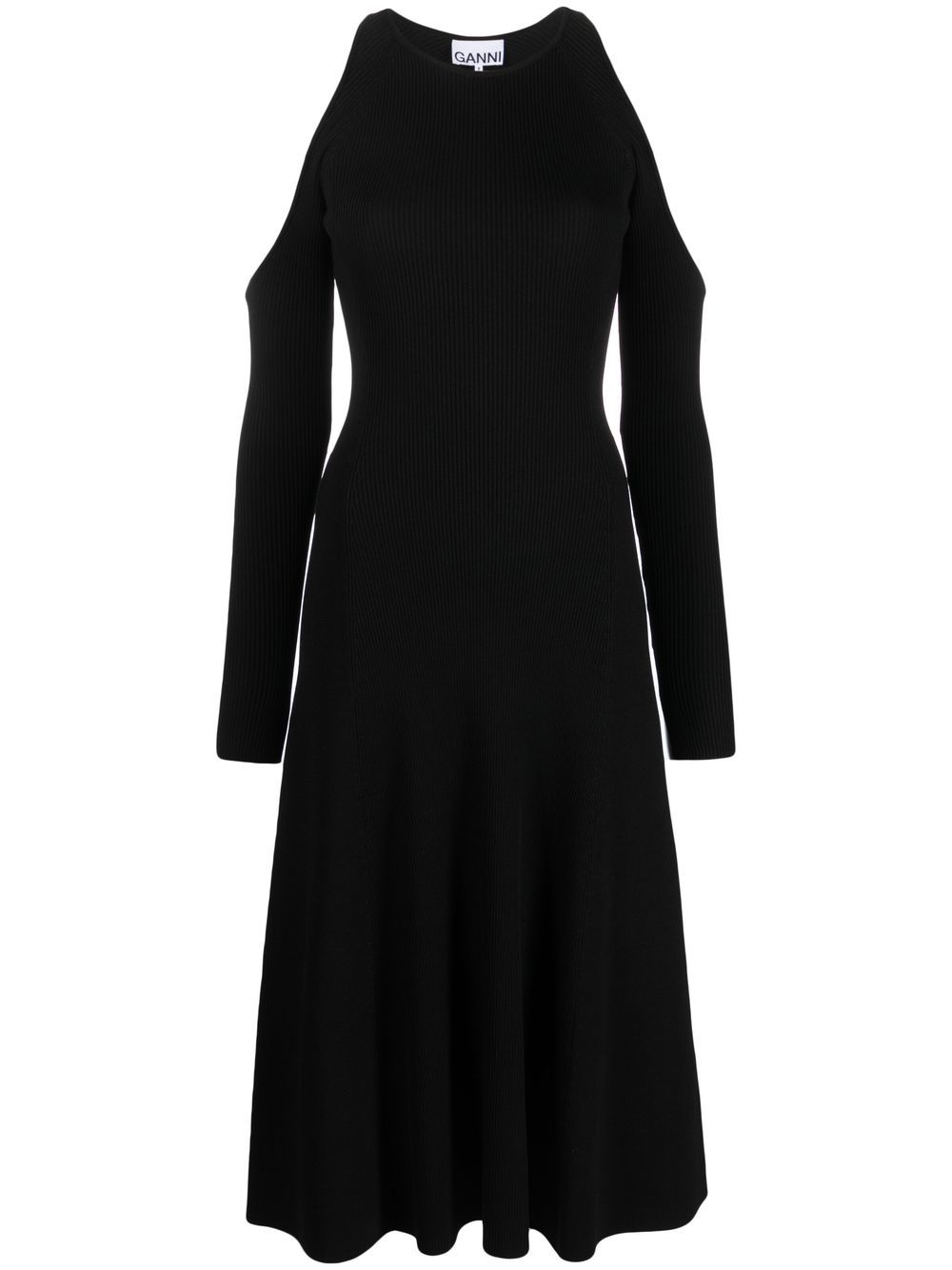 GANNI Melange cut-out midi dress - Black