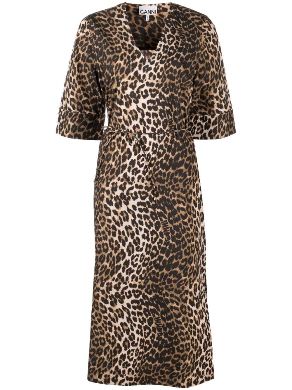GANNI leopard-print tied-waist midi dress - Brown