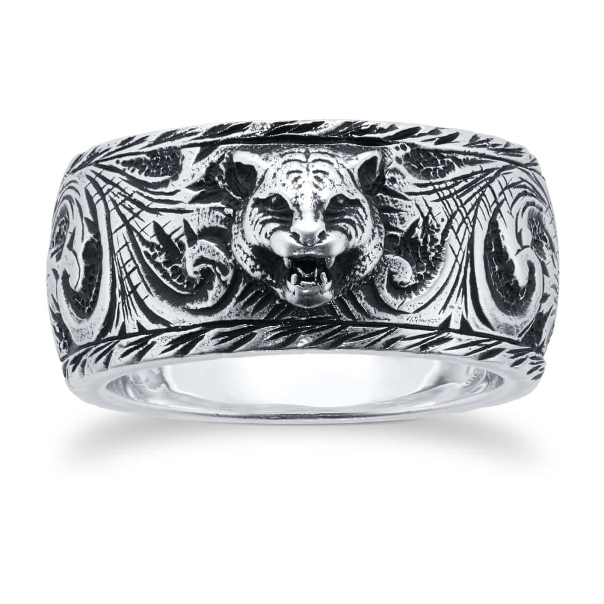 Gatto Thin Silver 10mm Ring With Feline Head - Ring Size O