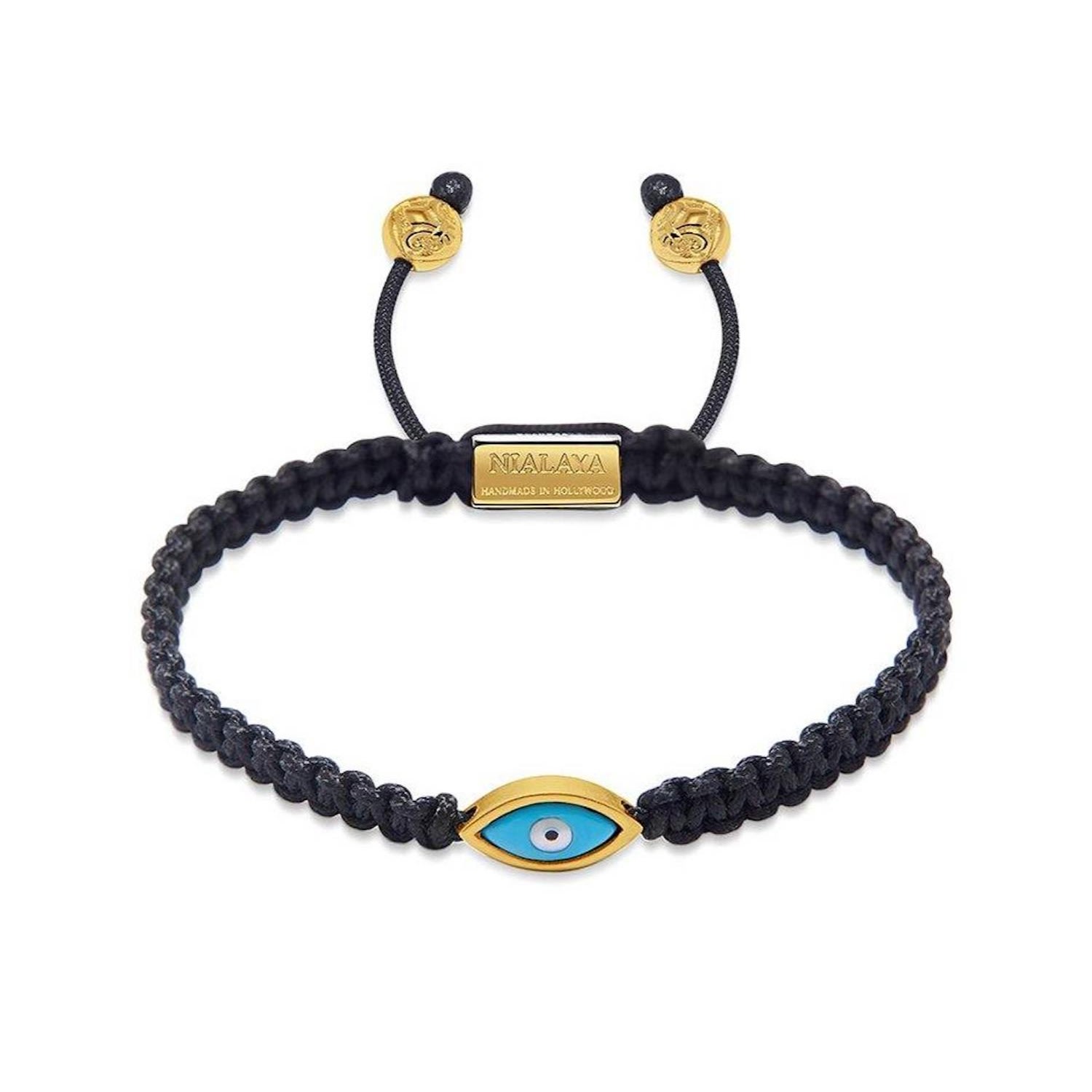 Gold / Black Men's Black String Bracelet With Gold Evil Eye Nialaya Jewelry