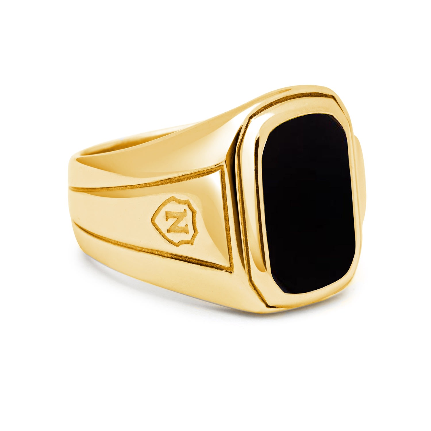 Gold / Black Men's Oblong Gold Plated Signet Ring With Onyx Nialaya Jewelry