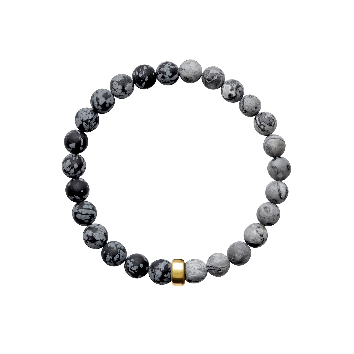 Gold / Black / White Aro Men's Snowflake Obsidian & Map Jasper Bracelet Gold Bead - Large ORA Pearls