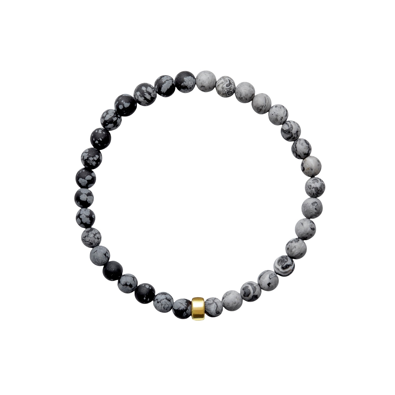 Gold / Black / White Aro Men's Snowflake Obsidian & Map Jasper Bracelet Gold Bead ORA Pearls