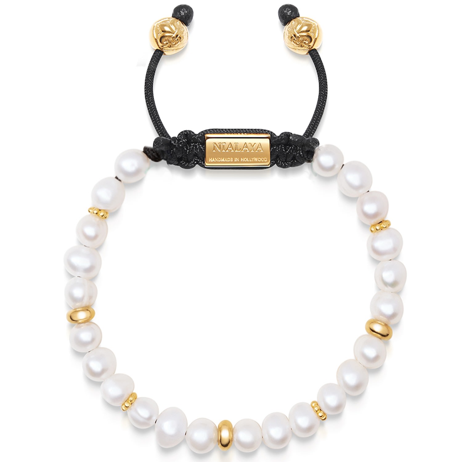 Gold / Black / White Men's Beaded Bracelet With Pearl And Gold Nialaya Jewelry