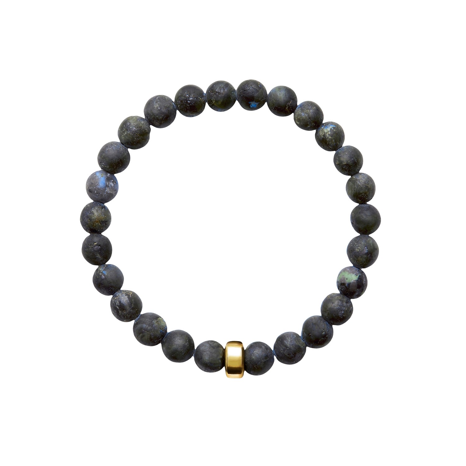Gold / Blue / Grey Aro Men's Larvikite Bracelet Gold Bead - Large ORA Pearls