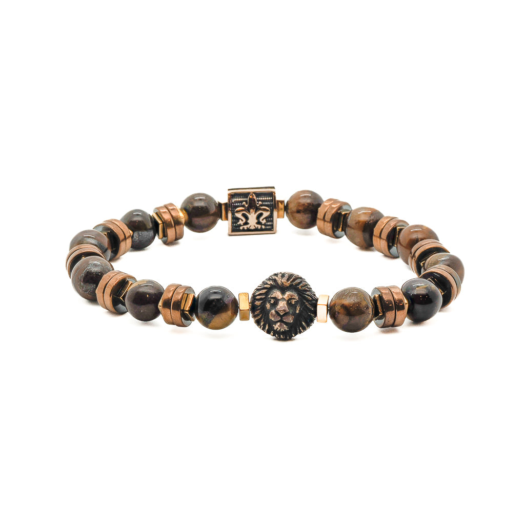 Gold / Brown Lion Men Bracelet Ebru Jewelry