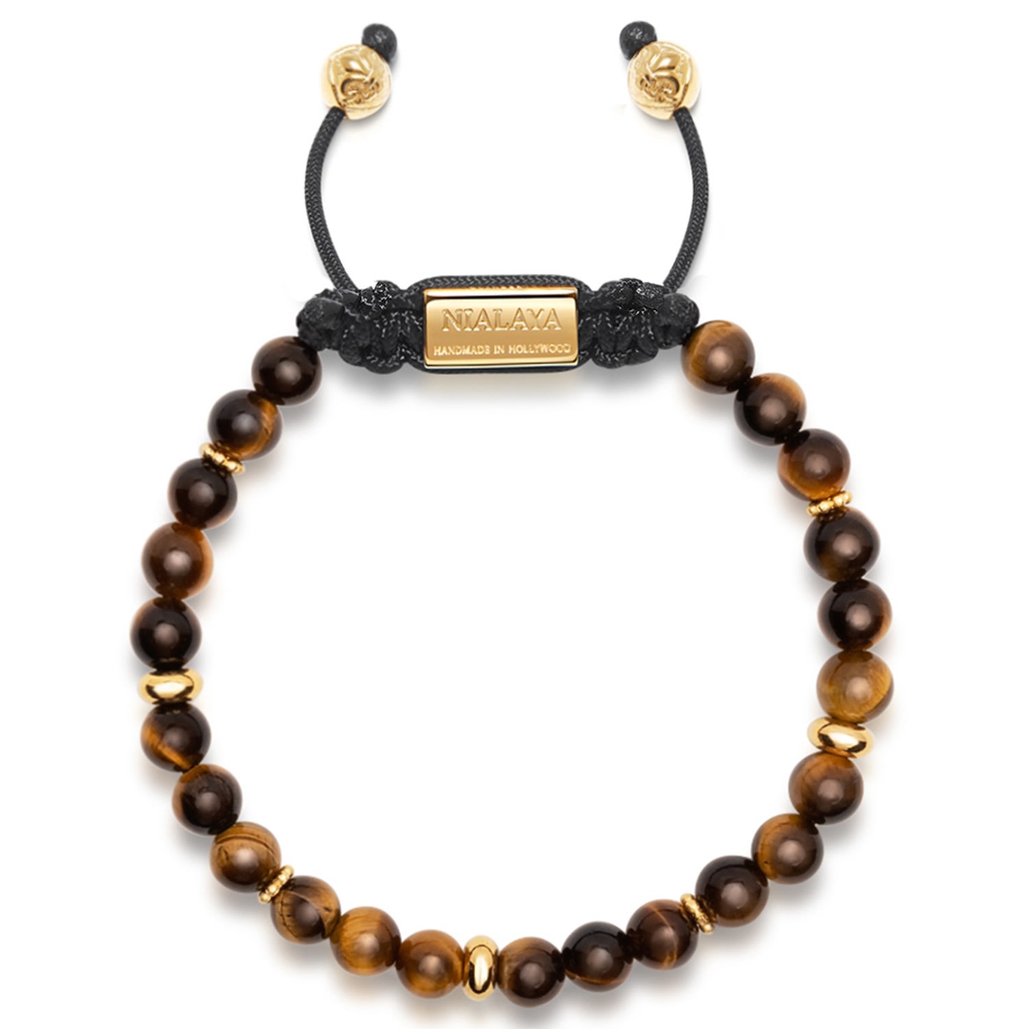 Gold / Brown Men's Beaded Bracelet With Brown Tiger Eye And Gold Nialaya Jewelry