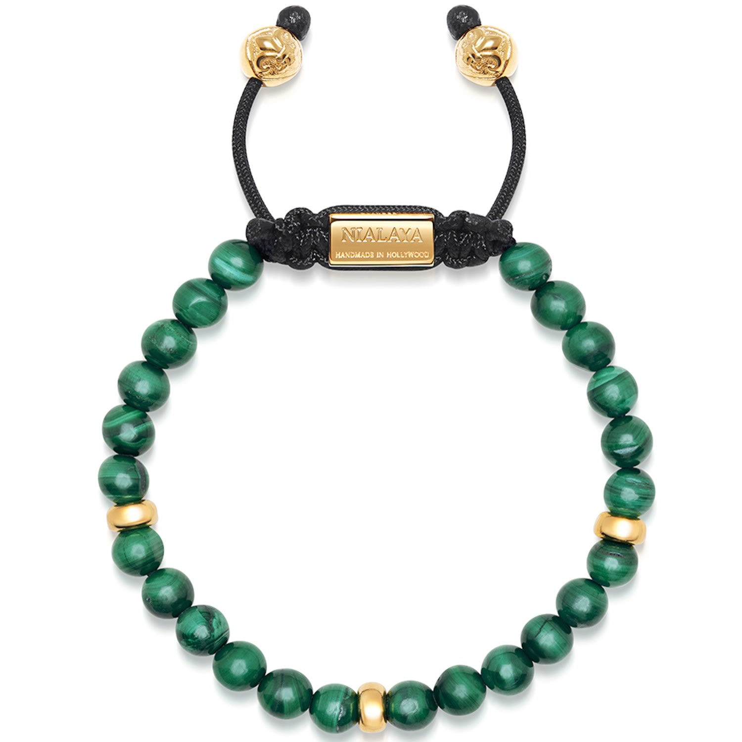 Gold / Green / Black Men's Beaded Bracelet With Malachite And Gold Nialaya Jewelry