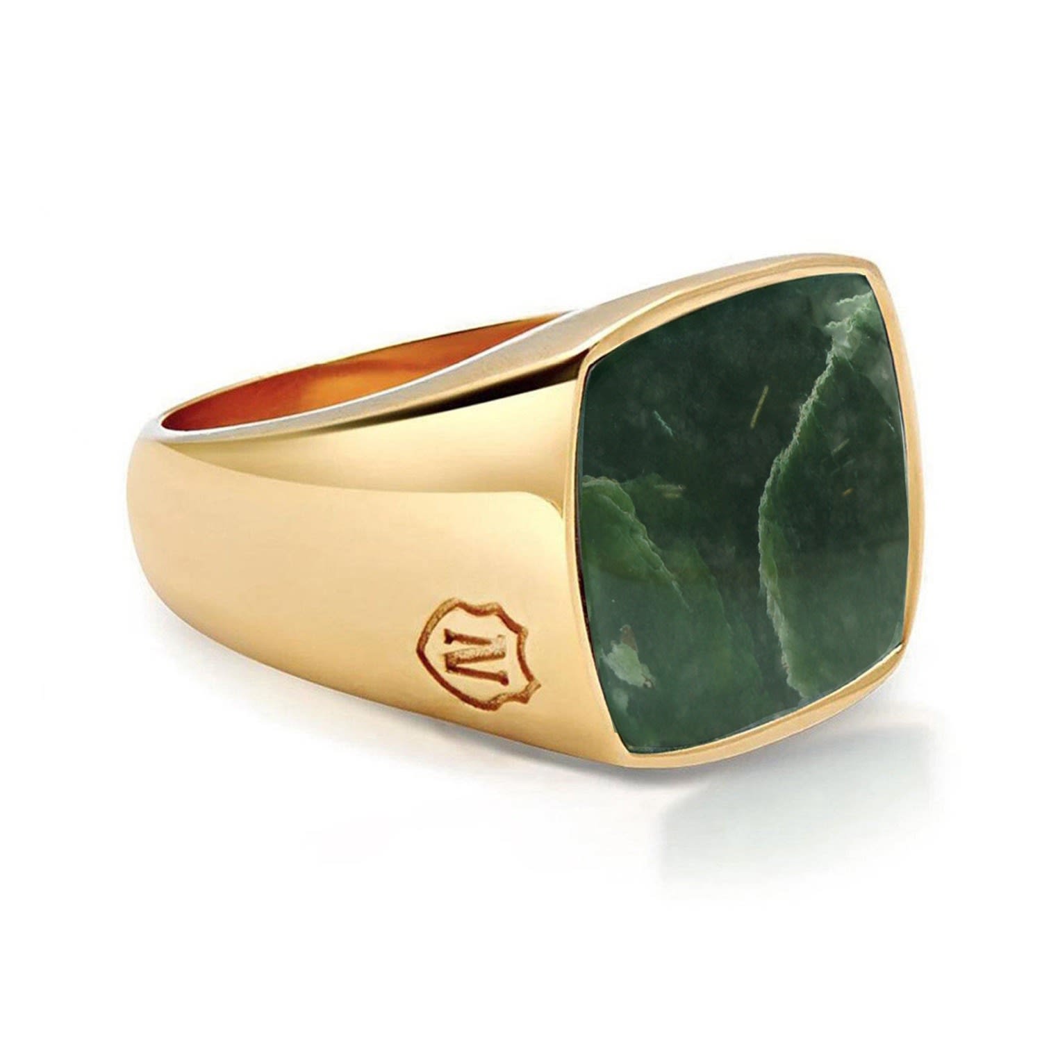Gold / Green Men's Gold Signet Ring With Green Jade Nialaya Jewelry
