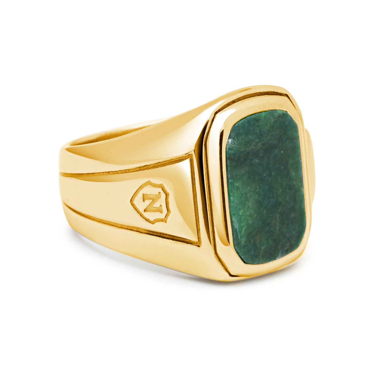 Gold / Green Men's Oblong Gold Plated Signet Ring With Green Jade Nialaya Jewelry