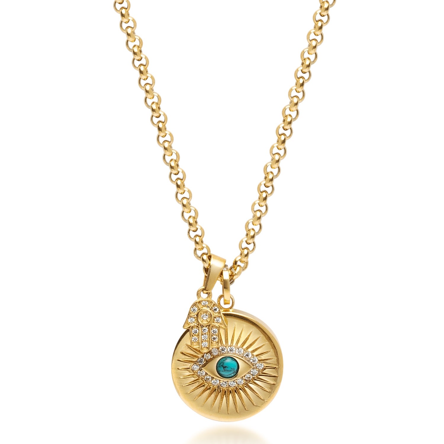 Gold Men's Evil Eye & Hamsa Hand Necklace Nialaya Jewelry