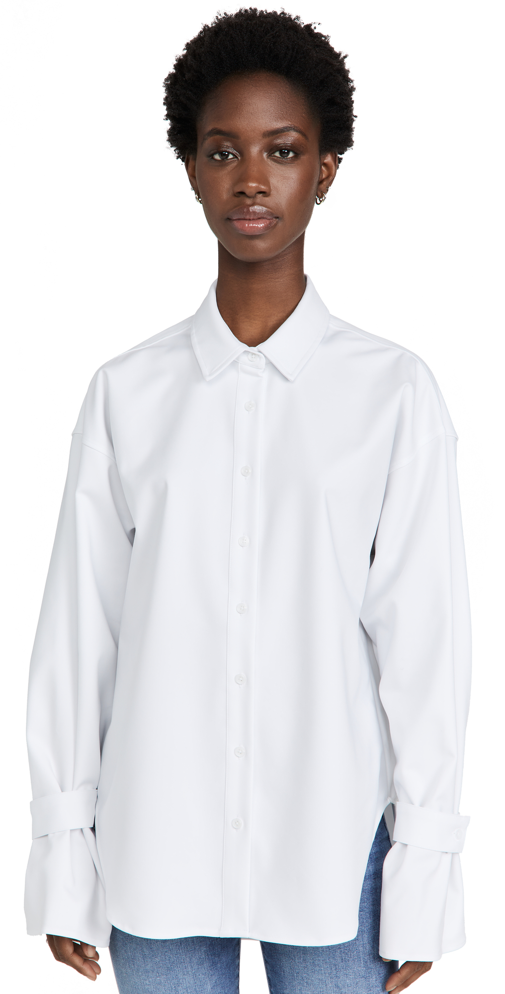 Good American Tabbed Poplin Shirt White001 1/2