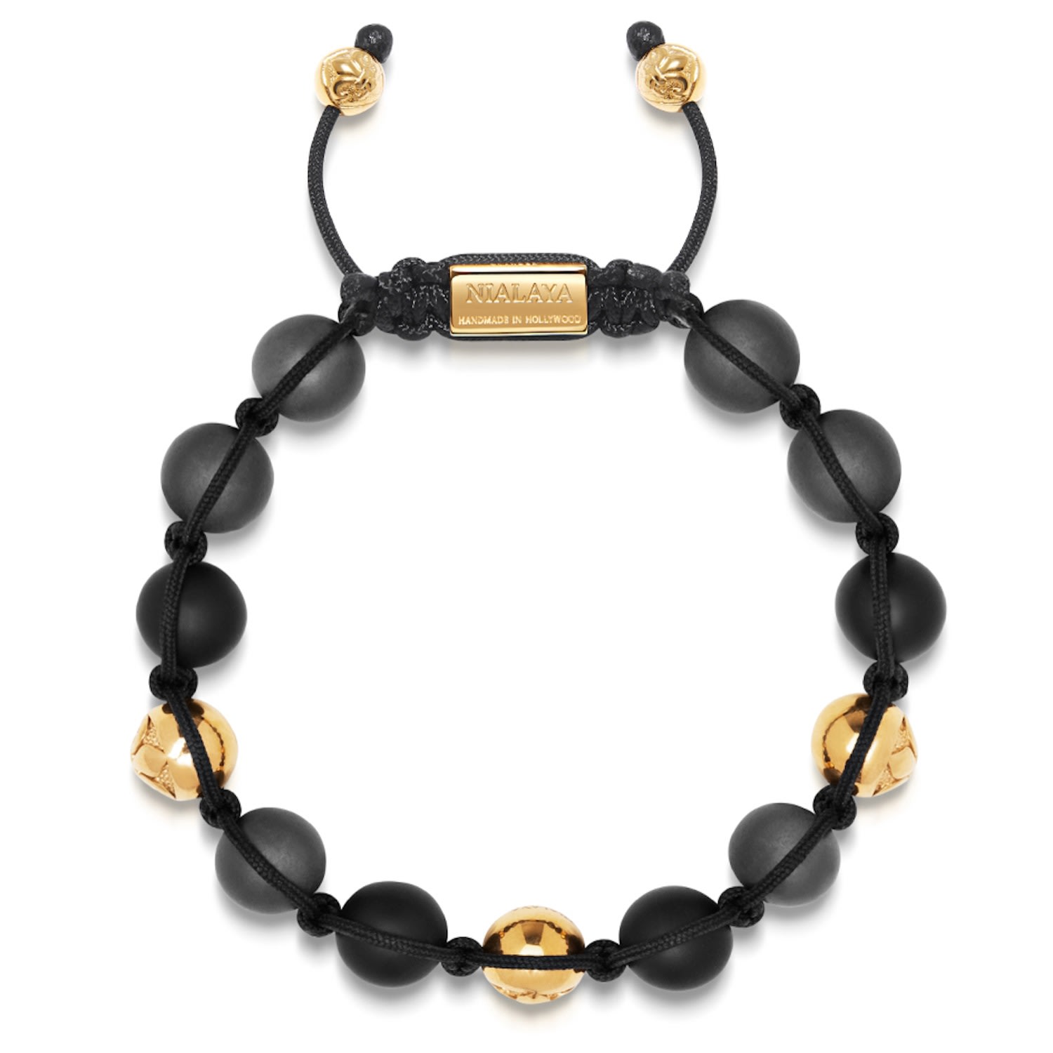 Grey / Gold / Black Men's Beaded Bracelet With Hematite, Matte Onyx, And Gold Nialaya Jewelry