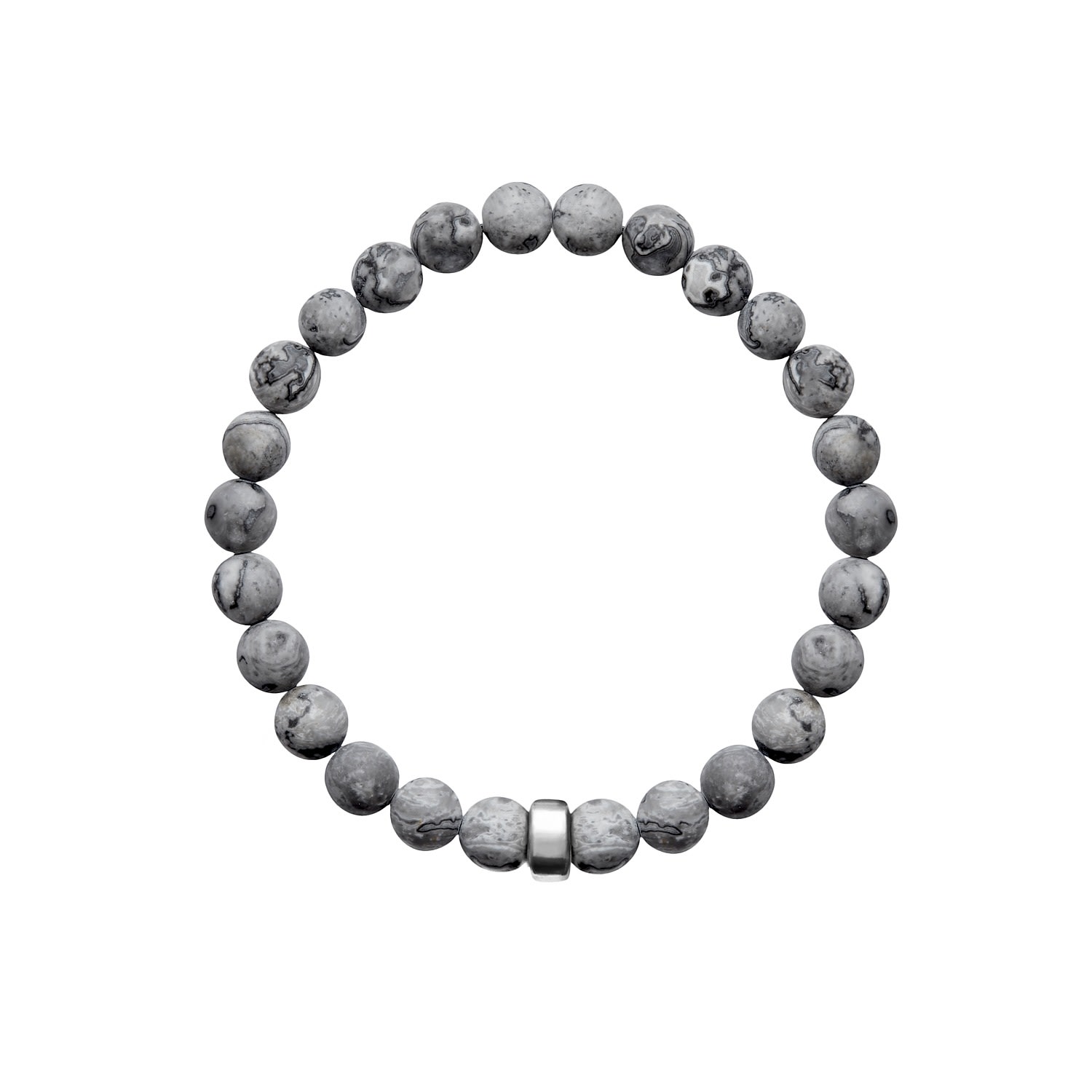 Grey / Silver Aro Men's Map Jasper Bracelet Silver Bead - Large ORA Pearls