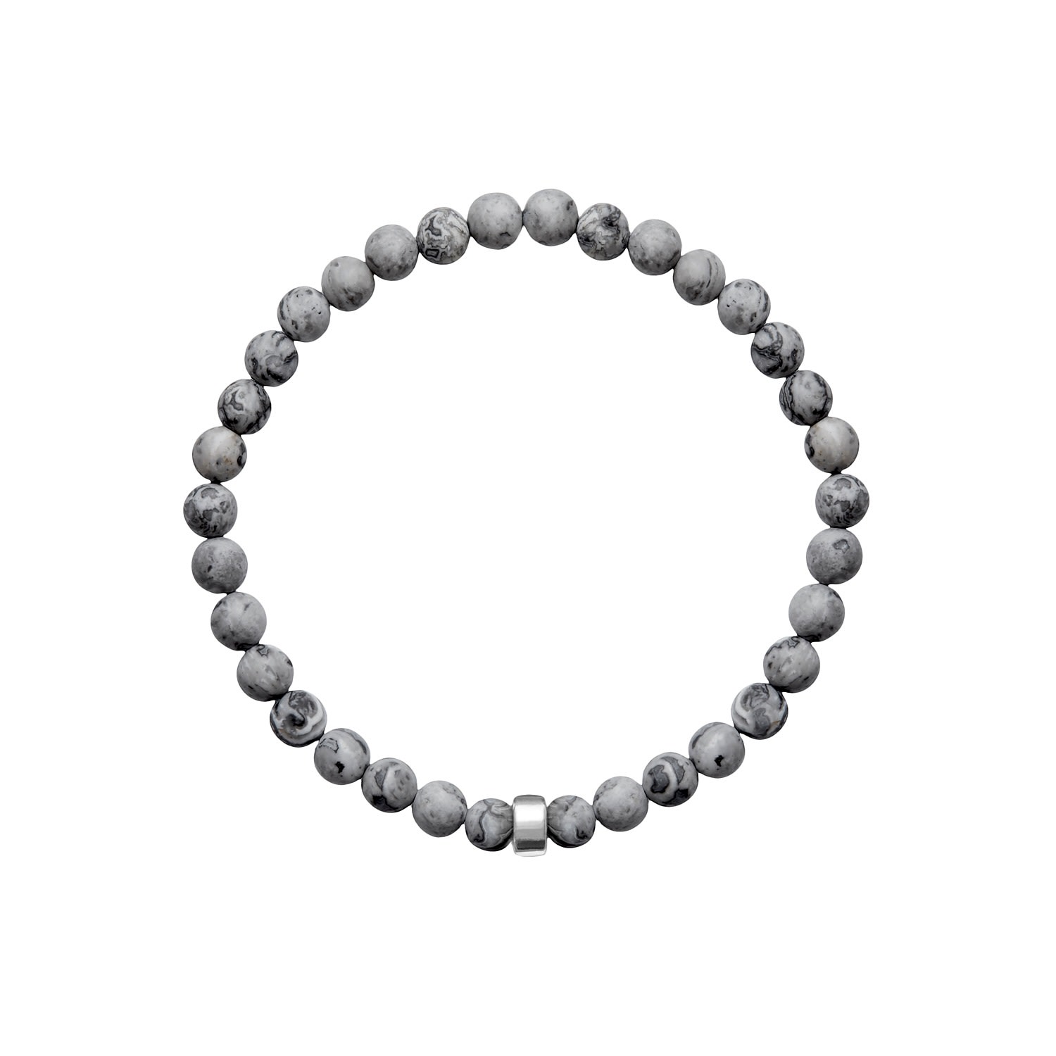 Grey / Silver Aro Men's Map Jasper Bracelet Silver Bead ORA Pearls