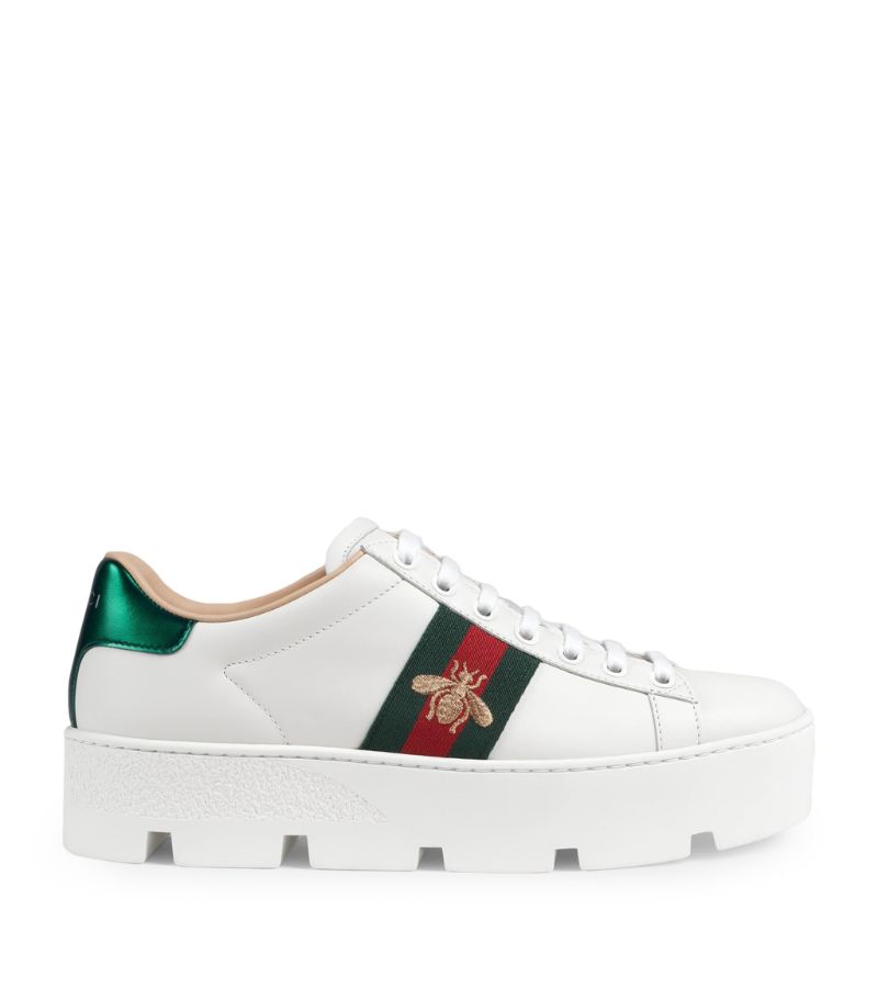 Gucci Leather Embroidered Ace Platform Sneakers