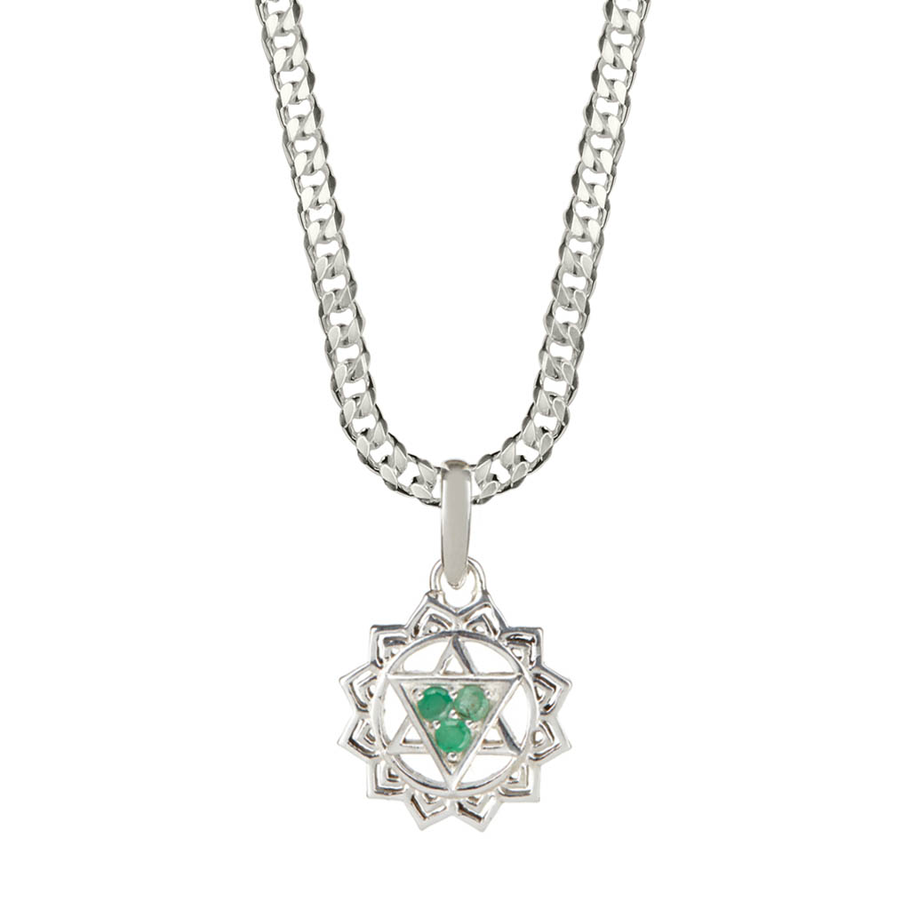 Heart Chakra Men's Silver Emerald Necklace Charlotte's Web Jewellery
