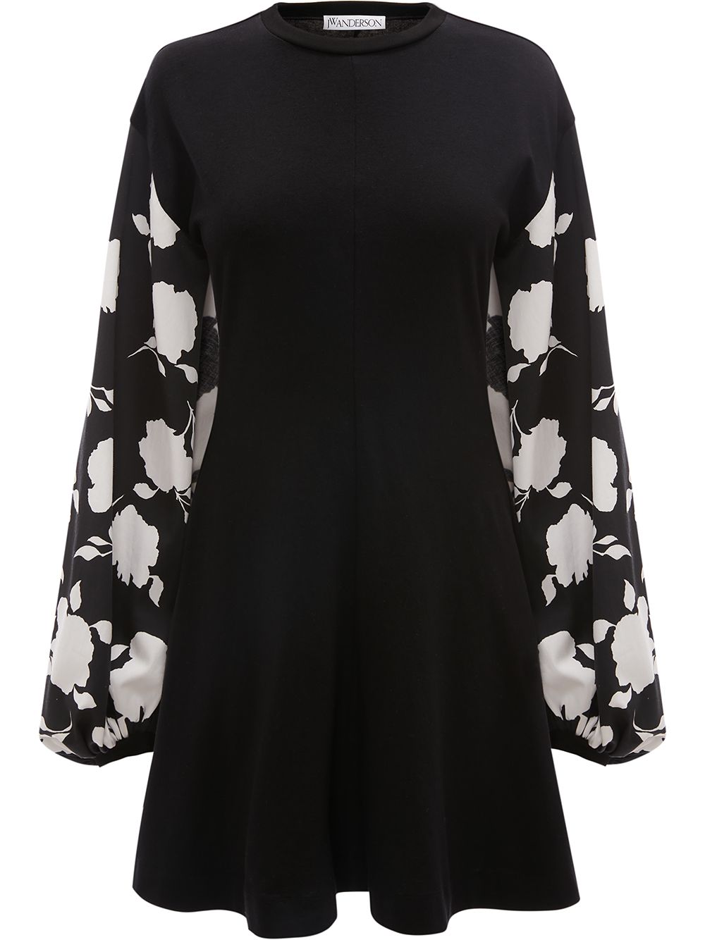 JW Anderson floral-sleeves flared dress - Black