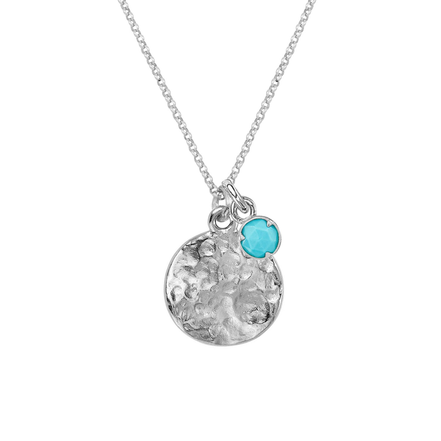 Men Hammered Disc & Turquoise Array Pendant In Silver Dower & Hall