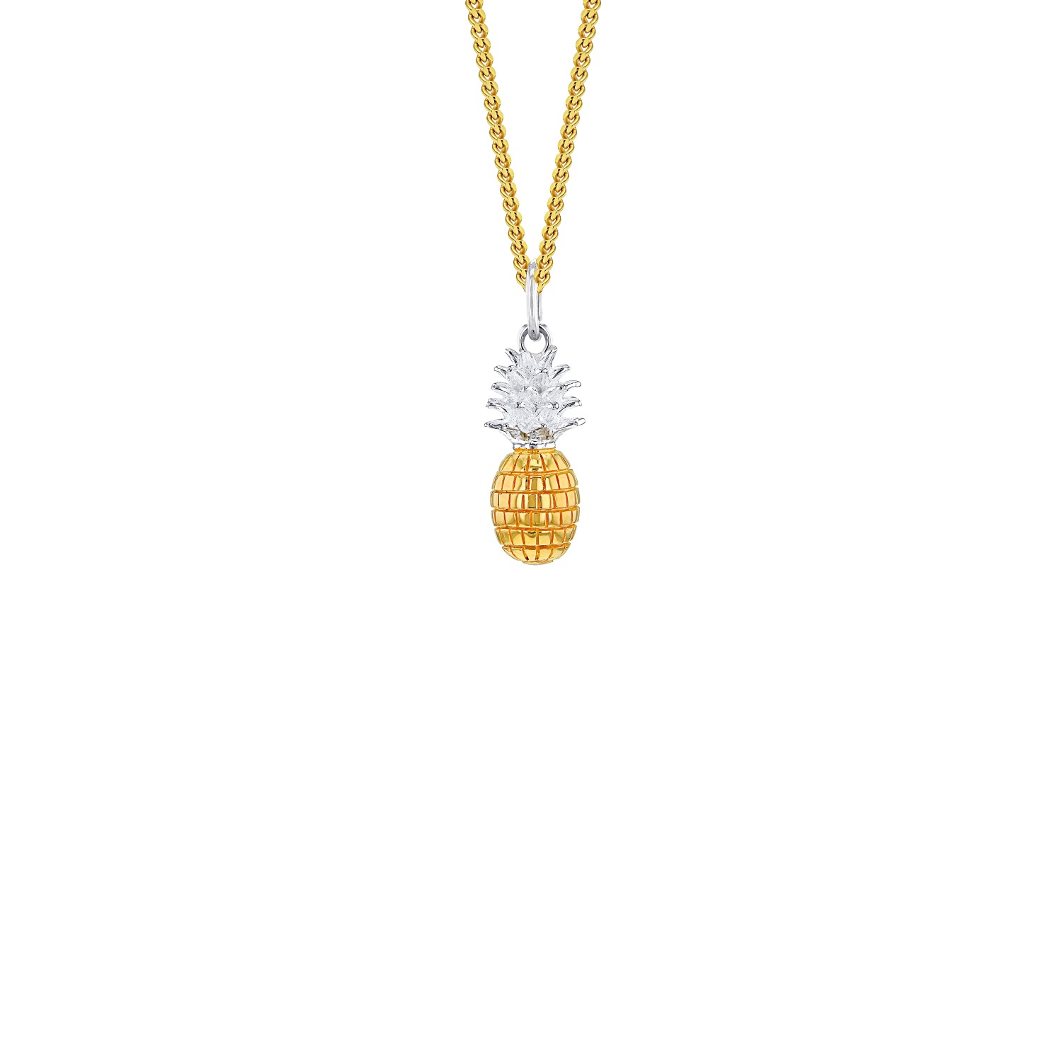 Men's 2Tone 18Kt Gold Plated & Sterling Silver Mini Pineapple Pendant On Gold Chain True Rocks