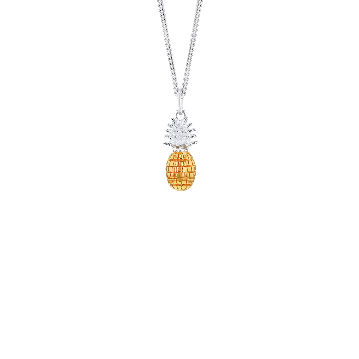 Men's 2Tone 18Kt Gold Plated & Sterling Silver Mini Pineapple Pendant On Silver Chain True Rocks