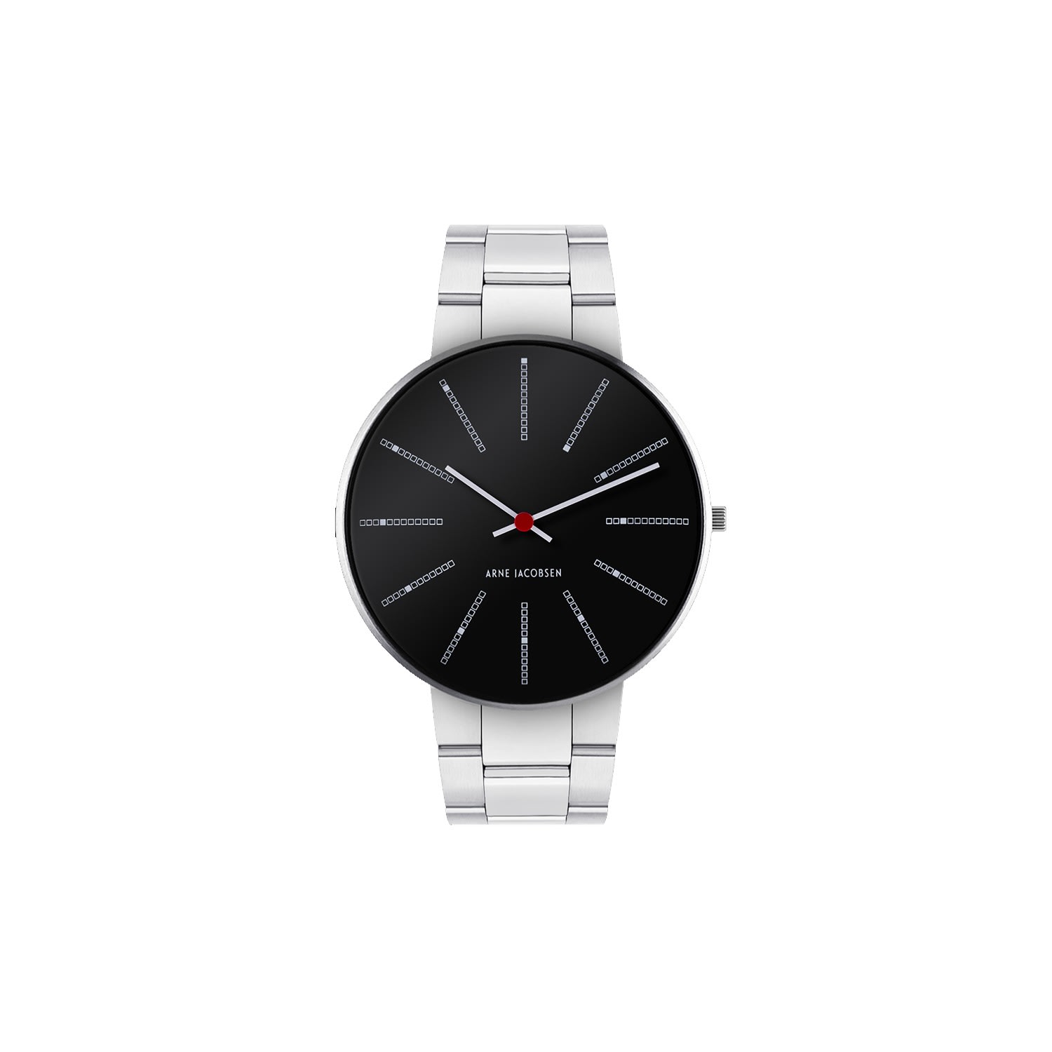 Men's Arne Jacobsen Bankers Wrist Watch With Black Dial And Steel Bracelet