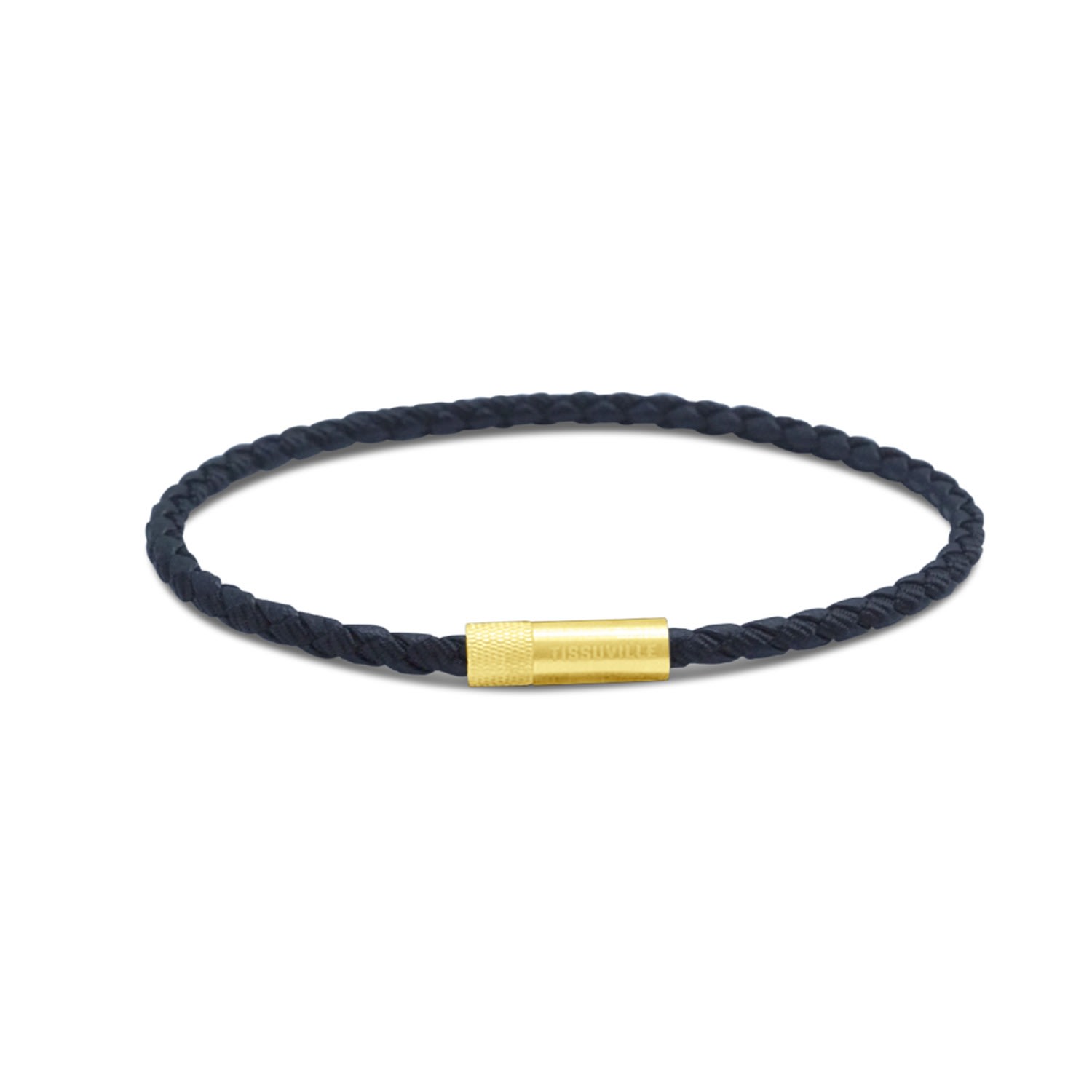 Men's Black Braided Leather & Silk Bracelet With Gold-Plated Hardware - Black Tissuville